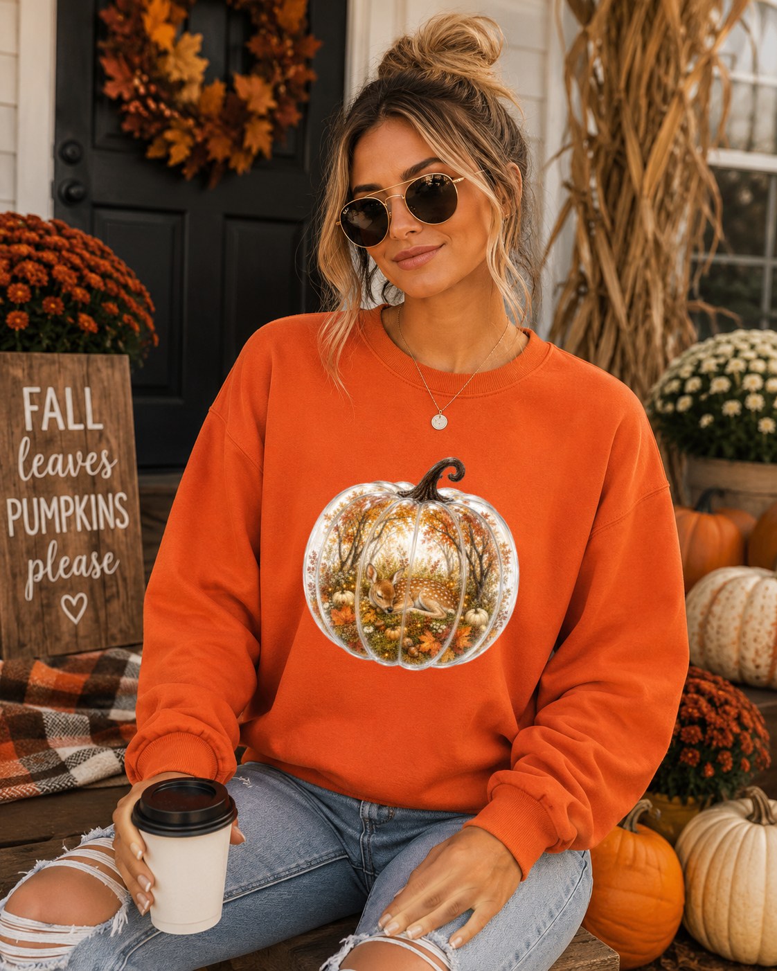 Cozy Pumpkin Fall Deer Sweatshirt