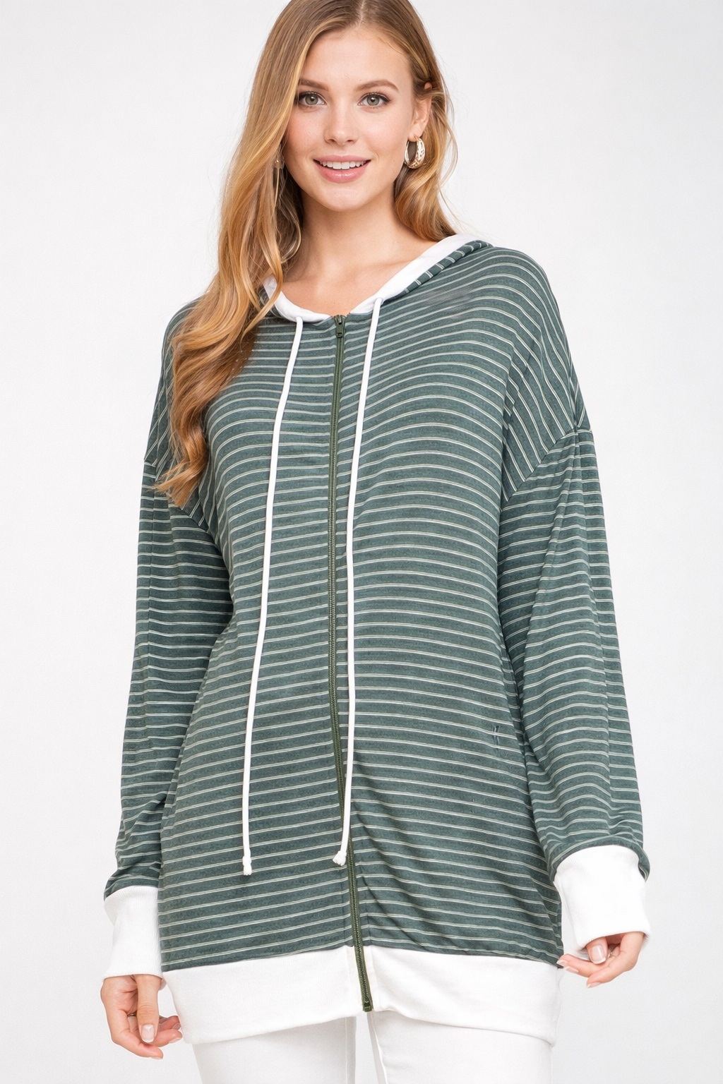 Front Zipper Light Knit Hoodie