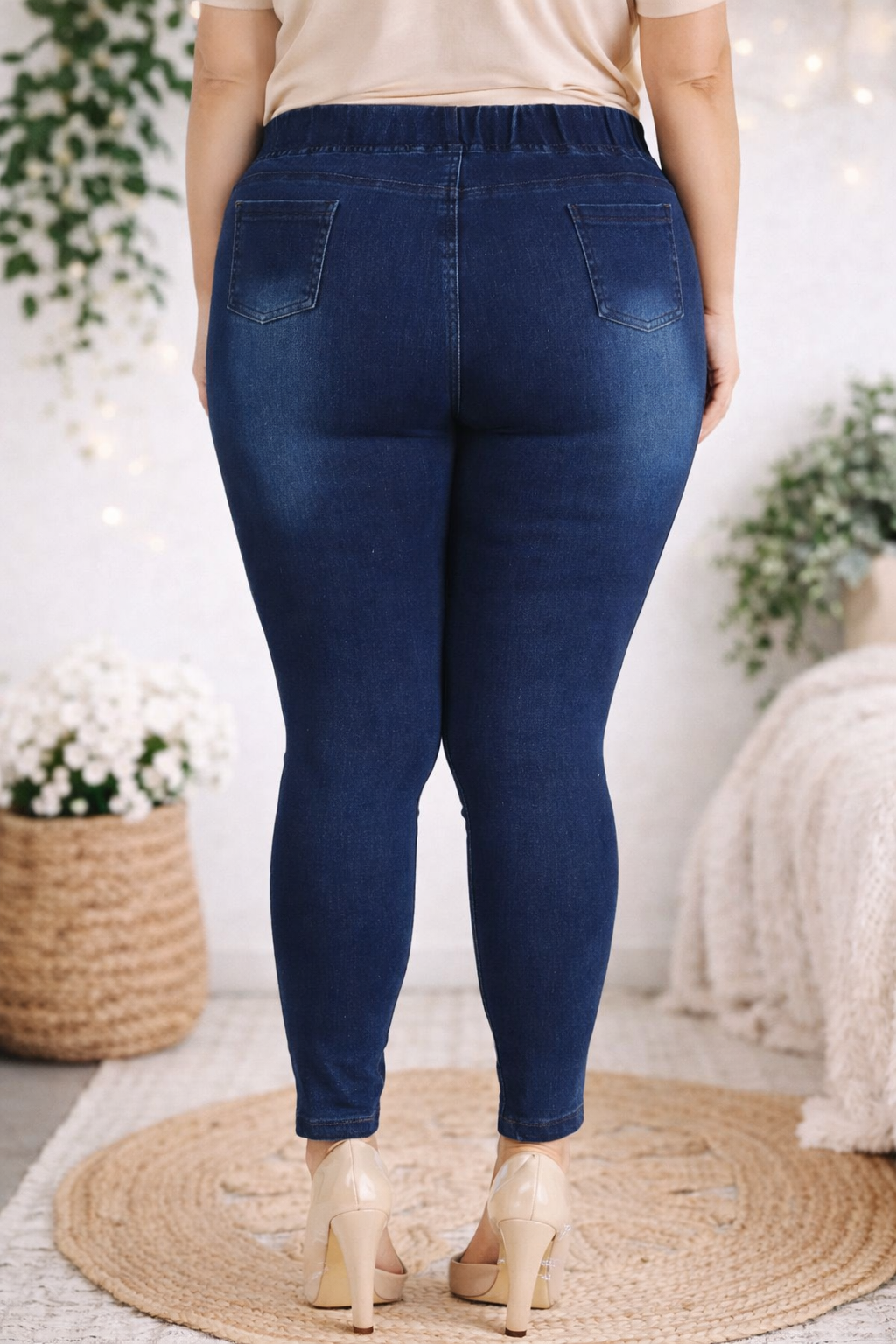 Distressed Dark Denim Skinny Stretch Jeggings