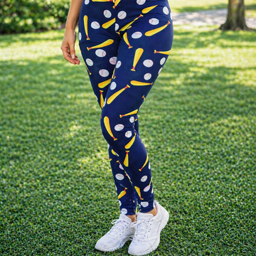 Baseball Print Blue Leggings - Adult & Kid Sizes