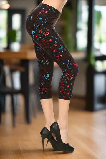 Celebration Time Red Blue Fireworks Print Soft Leggings - Adult & Kid Sizes