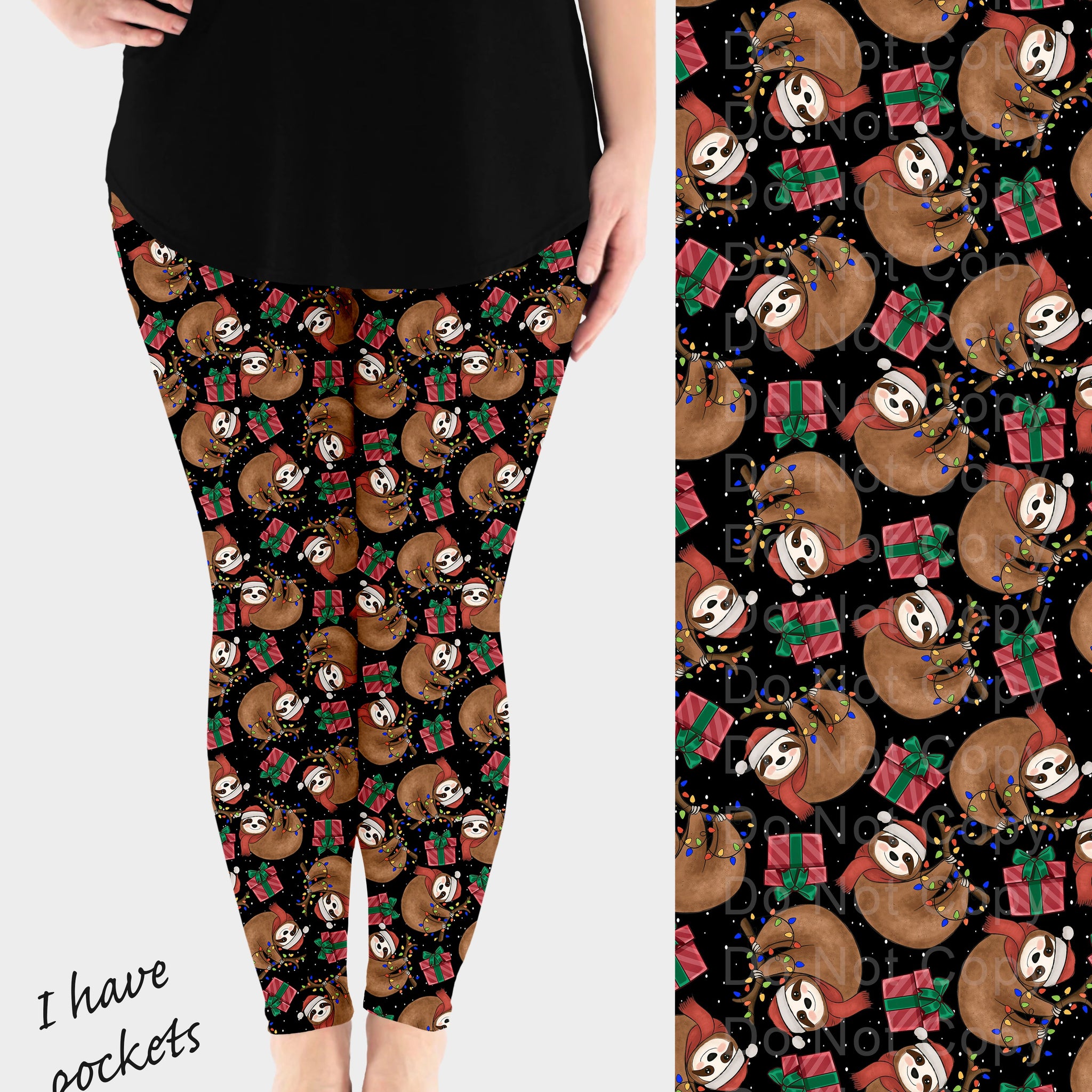 RTS - Christmas Sloth Leggings w/ Pockets