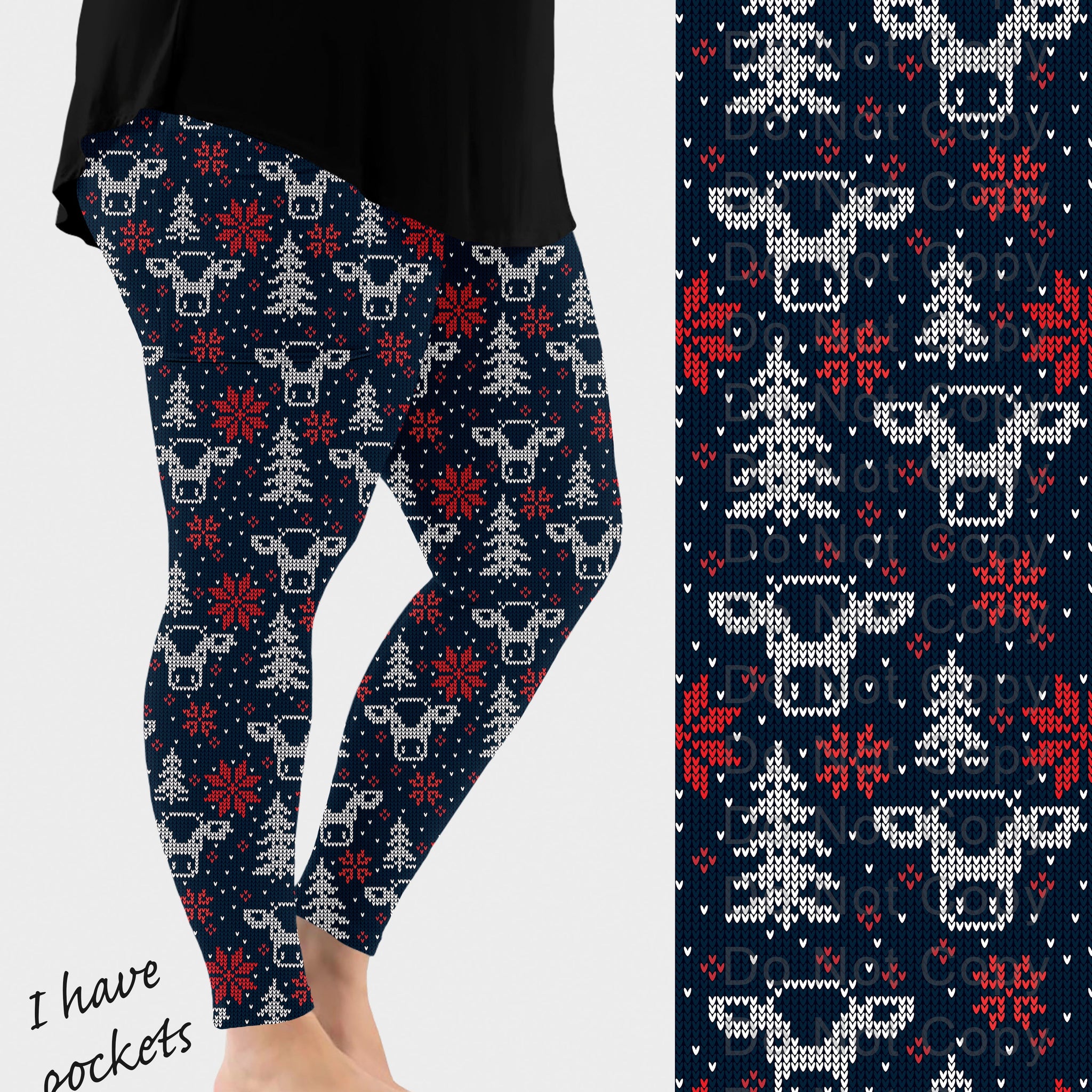 RTS - Christmas Cow Knit Leggings w/ Pockets