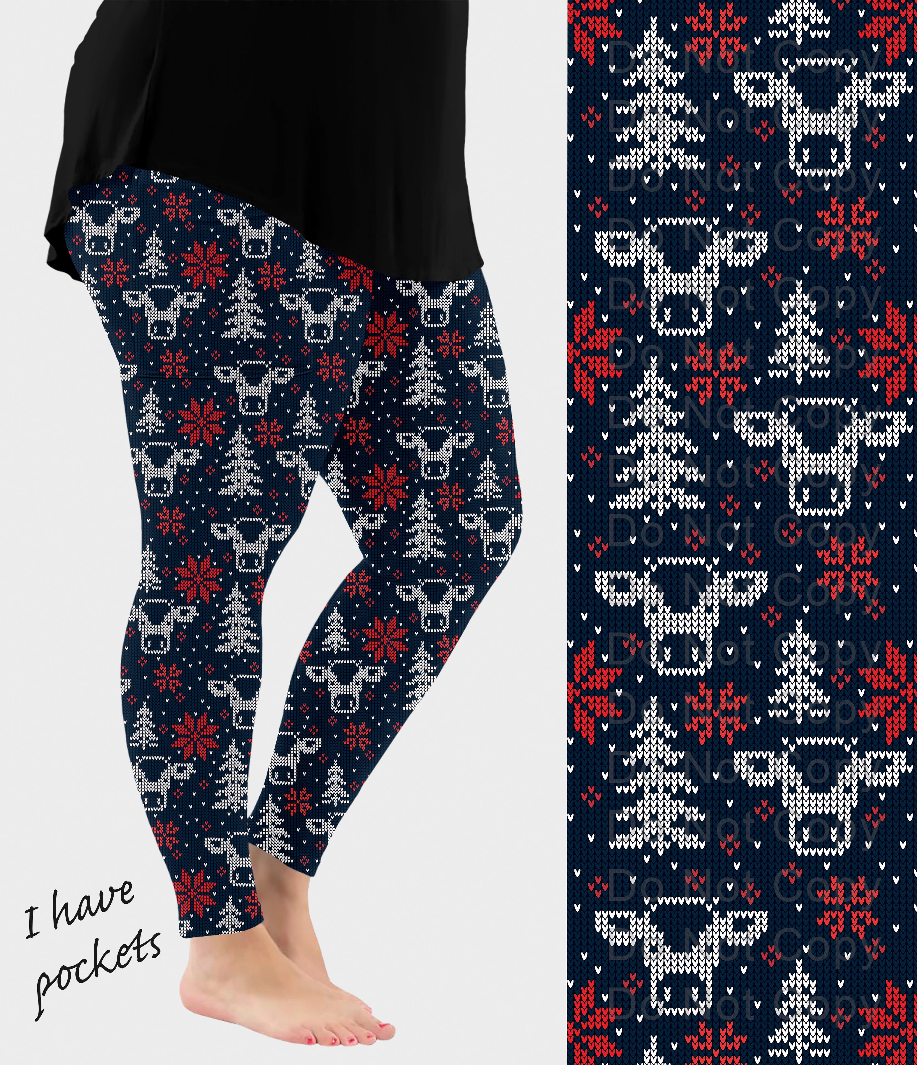 RTS - Christmas Cow Knit Leggings w/ Pockets