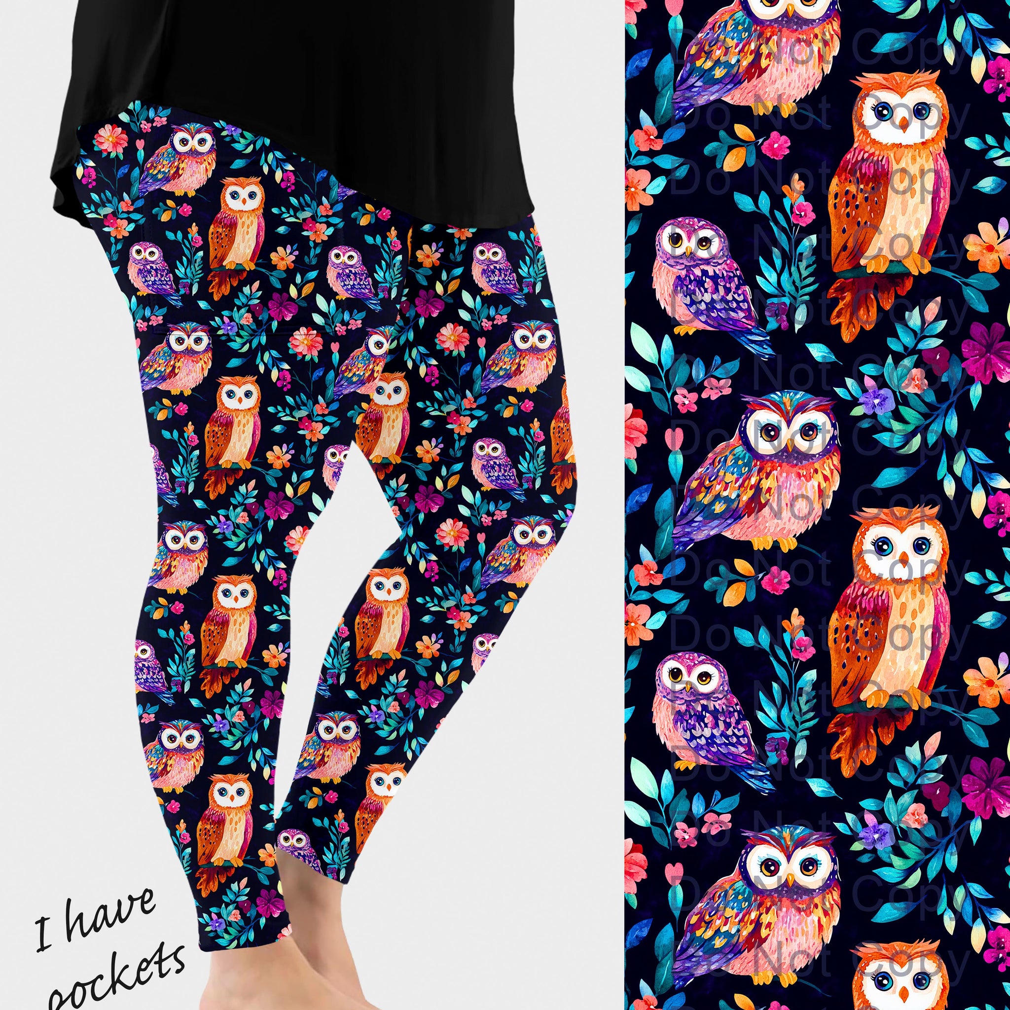 RTS - Colorful Owls Leggings w/ Pockets