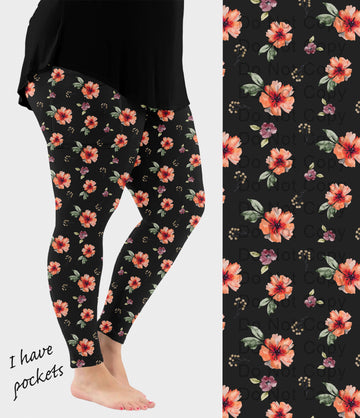 RTS - Coral Blooms Leggings with Pockets