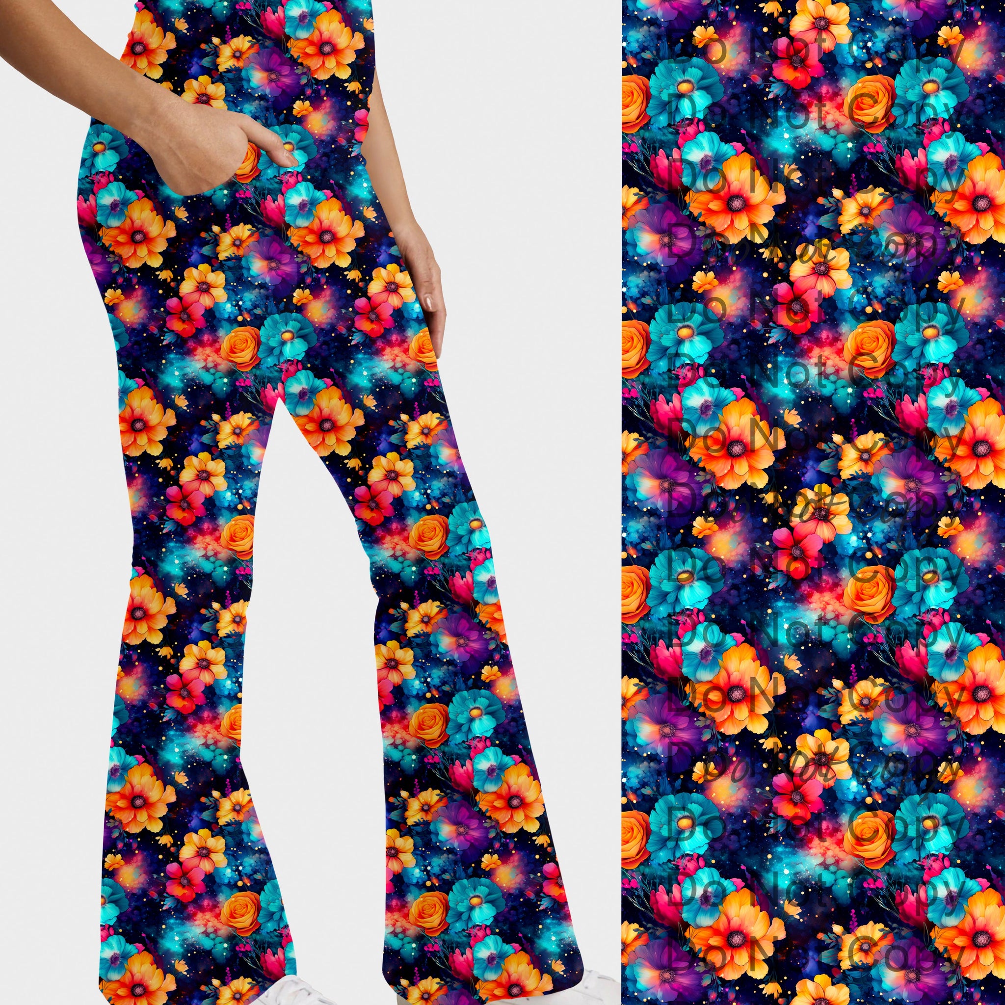 RTS - Cosmo Flowers Flare Leggings w/ Pockets