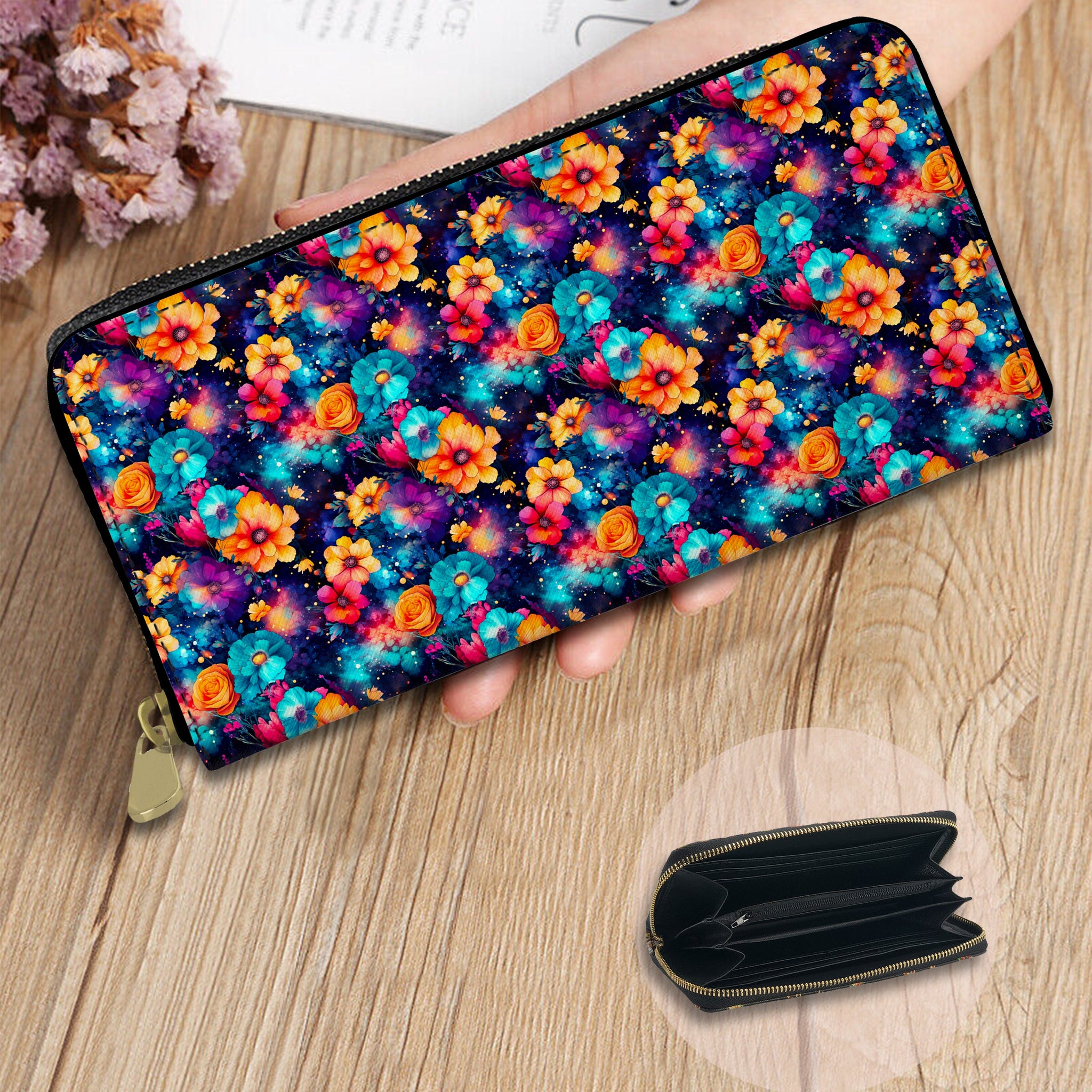 RTS - Cosmo Flowers Zip Around Wallet w/ Wrist Strap