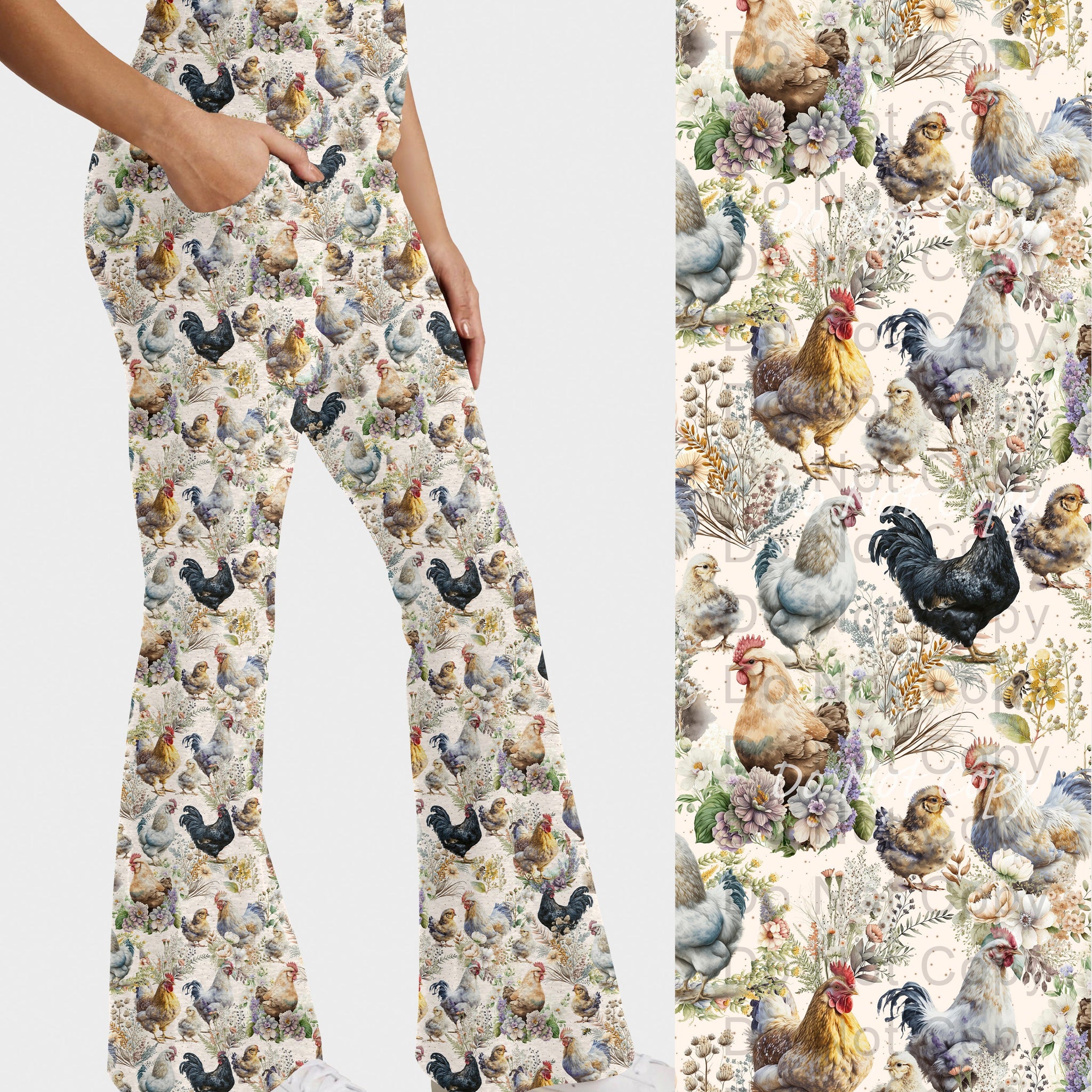 RTS - Cottage Chickens Flare Leggings w/ Pockets