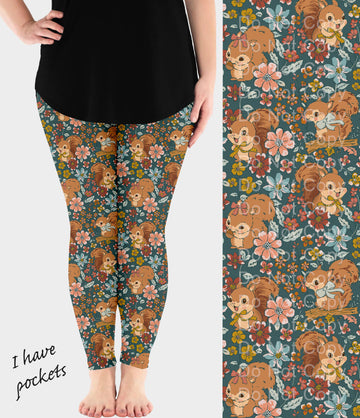 RTS - Cute Squirrel Blooms Leggings w/ Pockets