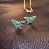 Micro Butterfly Necklace & Earring .925 Gold Plated CZ – 7 Colors – 16"+1.5" .925 Sterling Silver