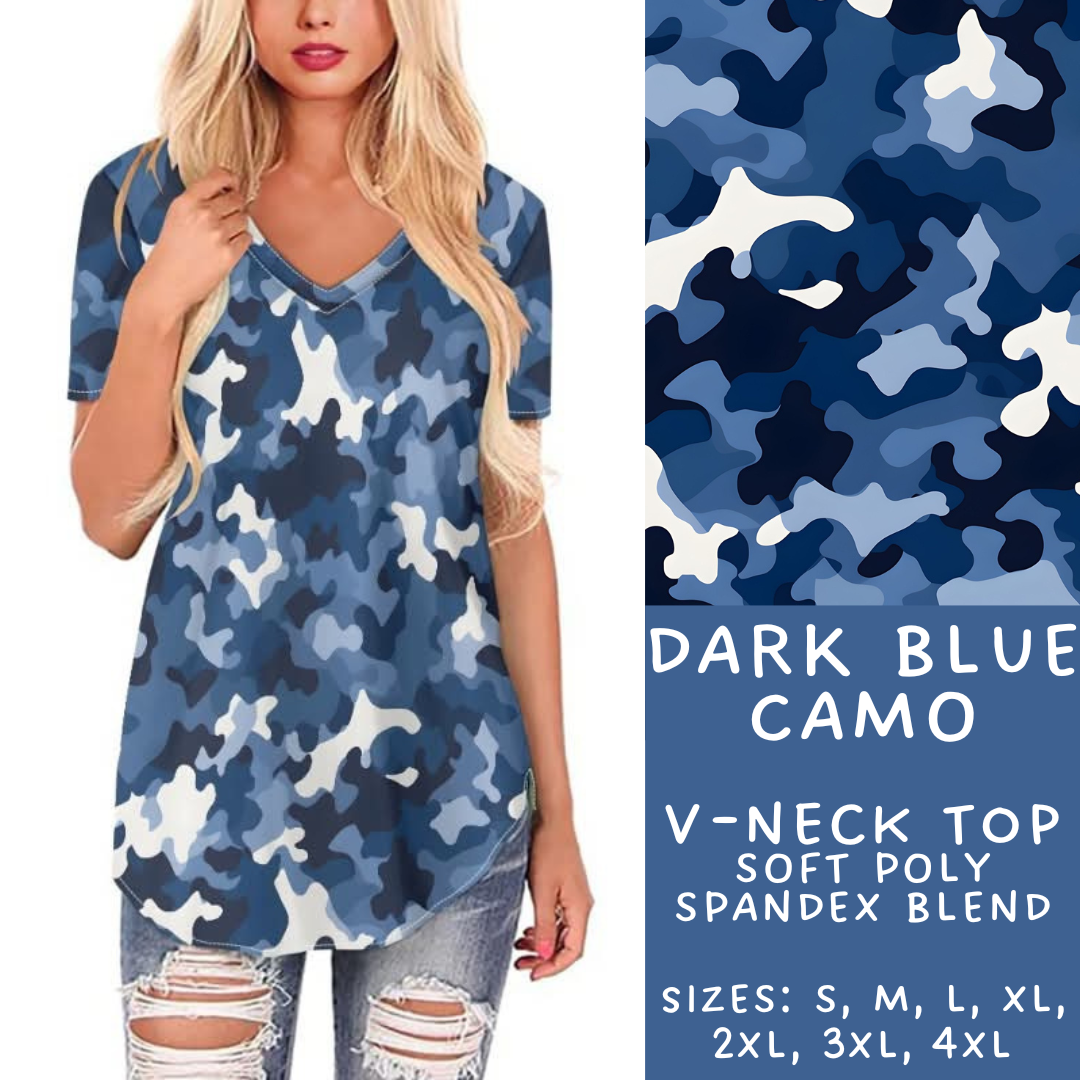 Batch #303 - Camo Colors - Closes 3/13 - ETA early/mid May - Dark Blue Camo V-Neck Tee