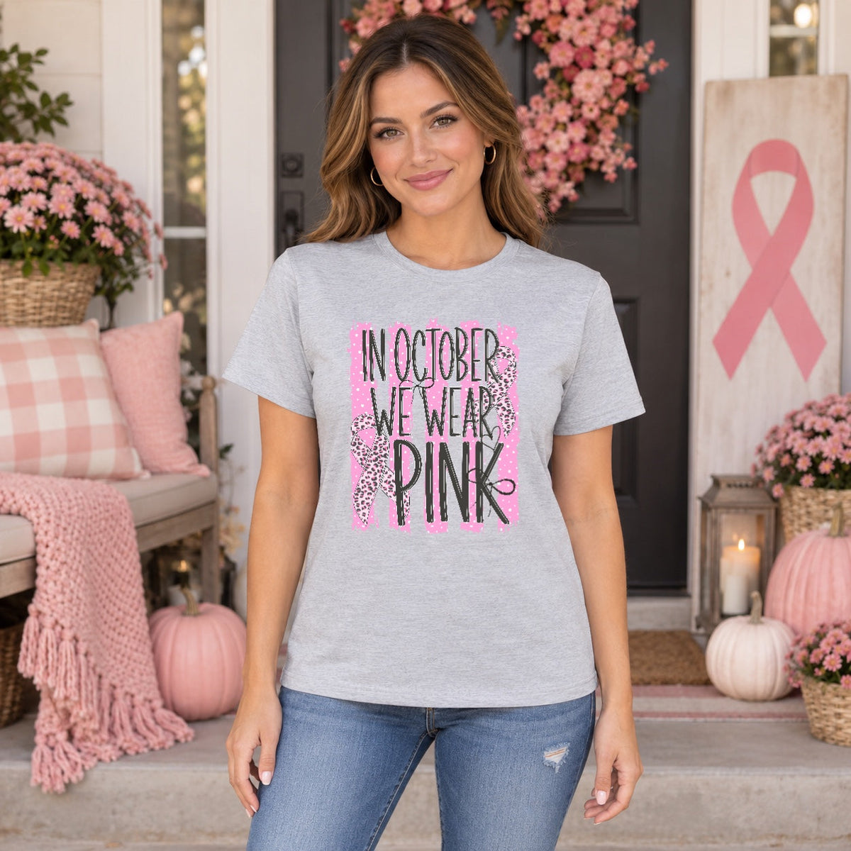 In October We Wear Pink Stripe Tshirt