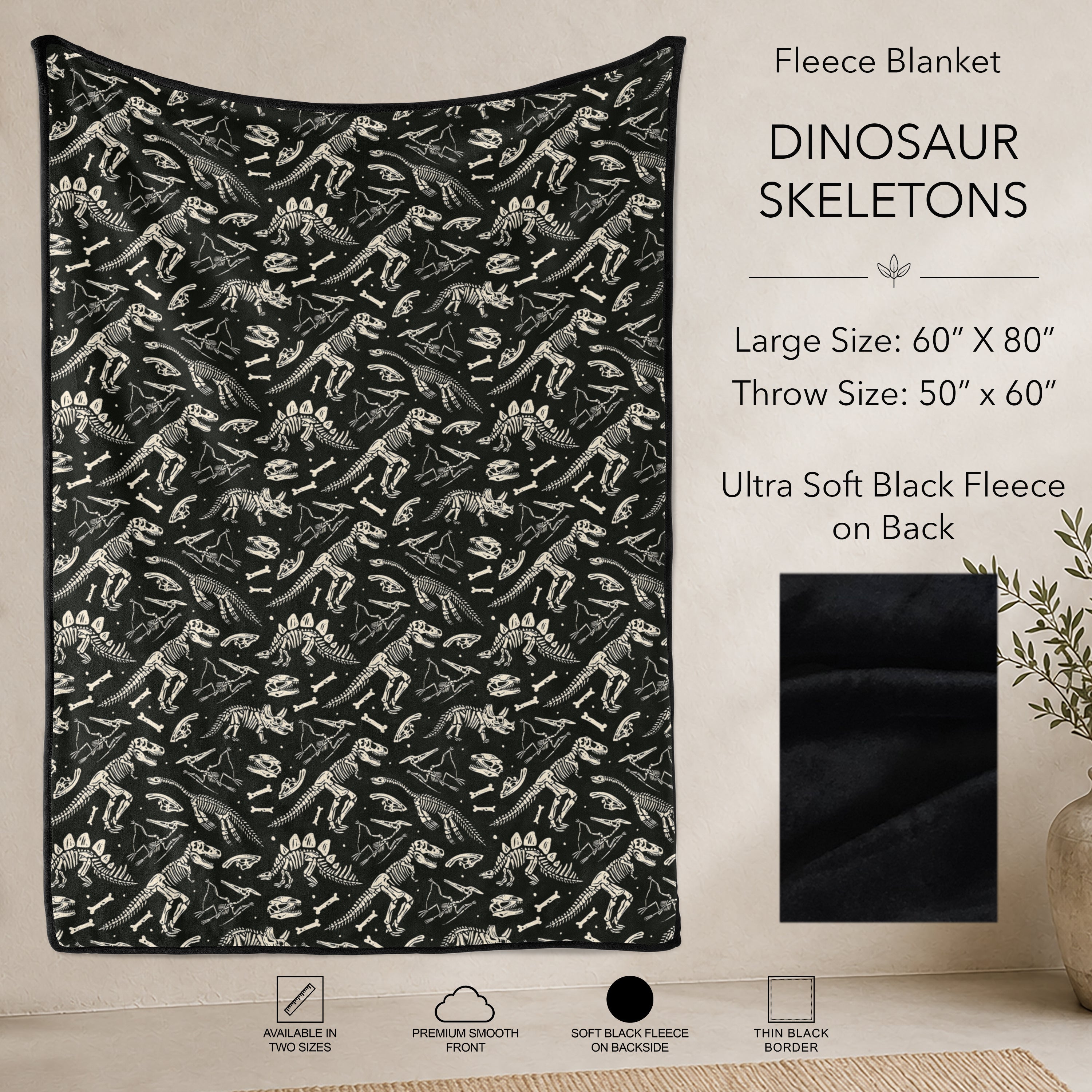 B304 - Pre-Order Dinosaur Skeletons Fleece Blanket (Closes 7/31. ETA: early Oct)