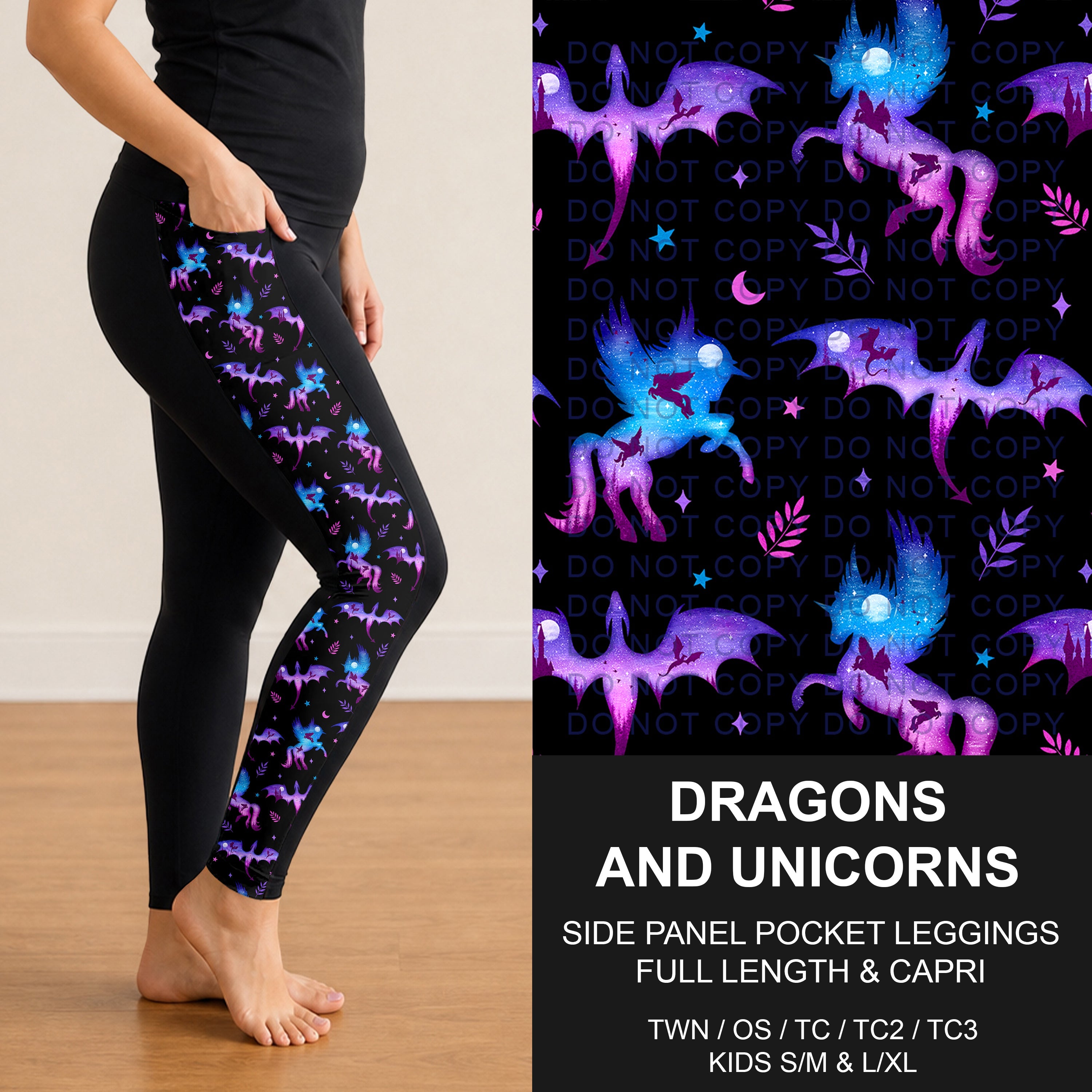 B300 - Preorder Dragons and Unicorns Side Panel Pocket Leggings (Closes 7/15. ETA: mid Sept.)
