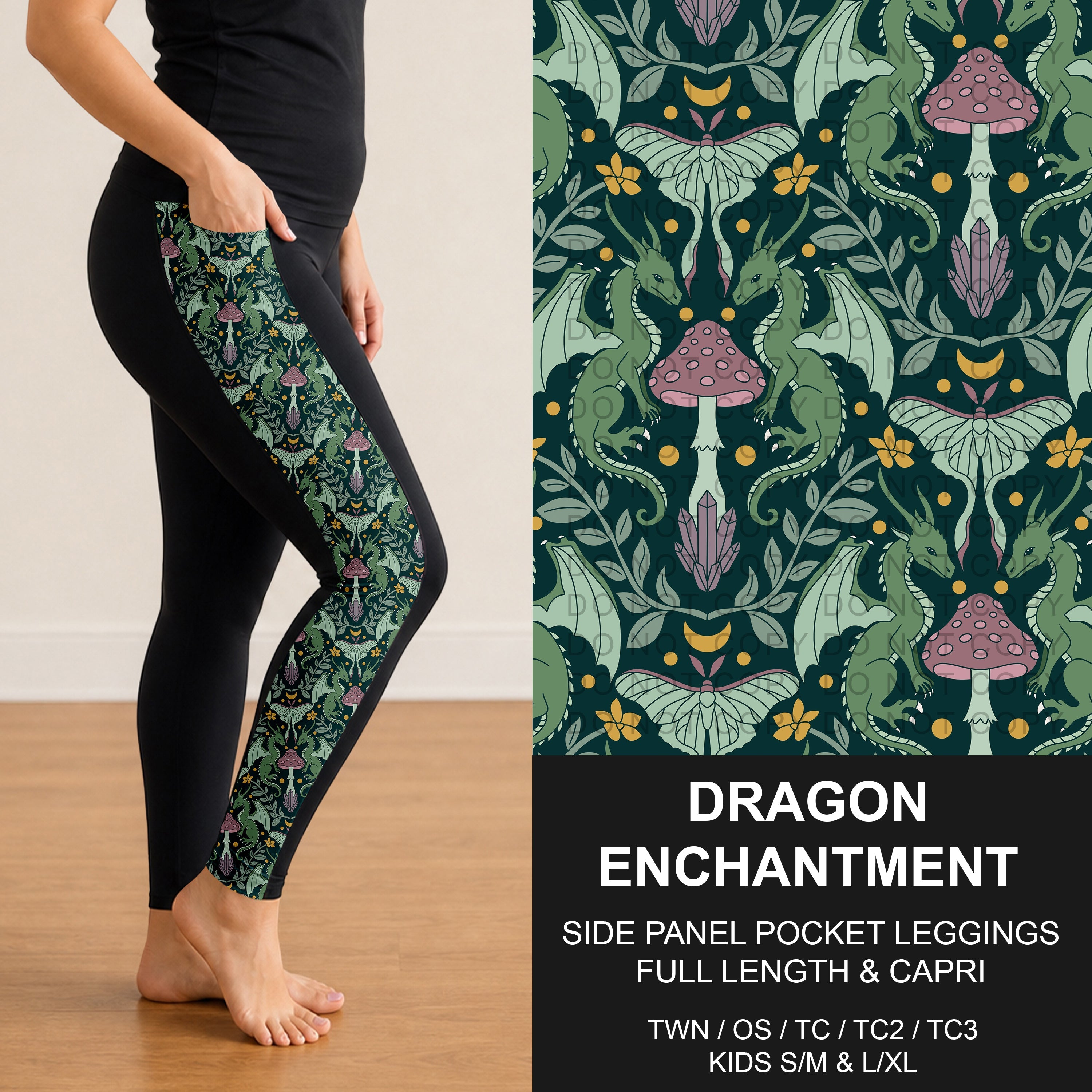 B309 - Preorder Dragon Enchantment Side Panel Pocket Leggings (Closes 8/23. ETA: late Oct.)