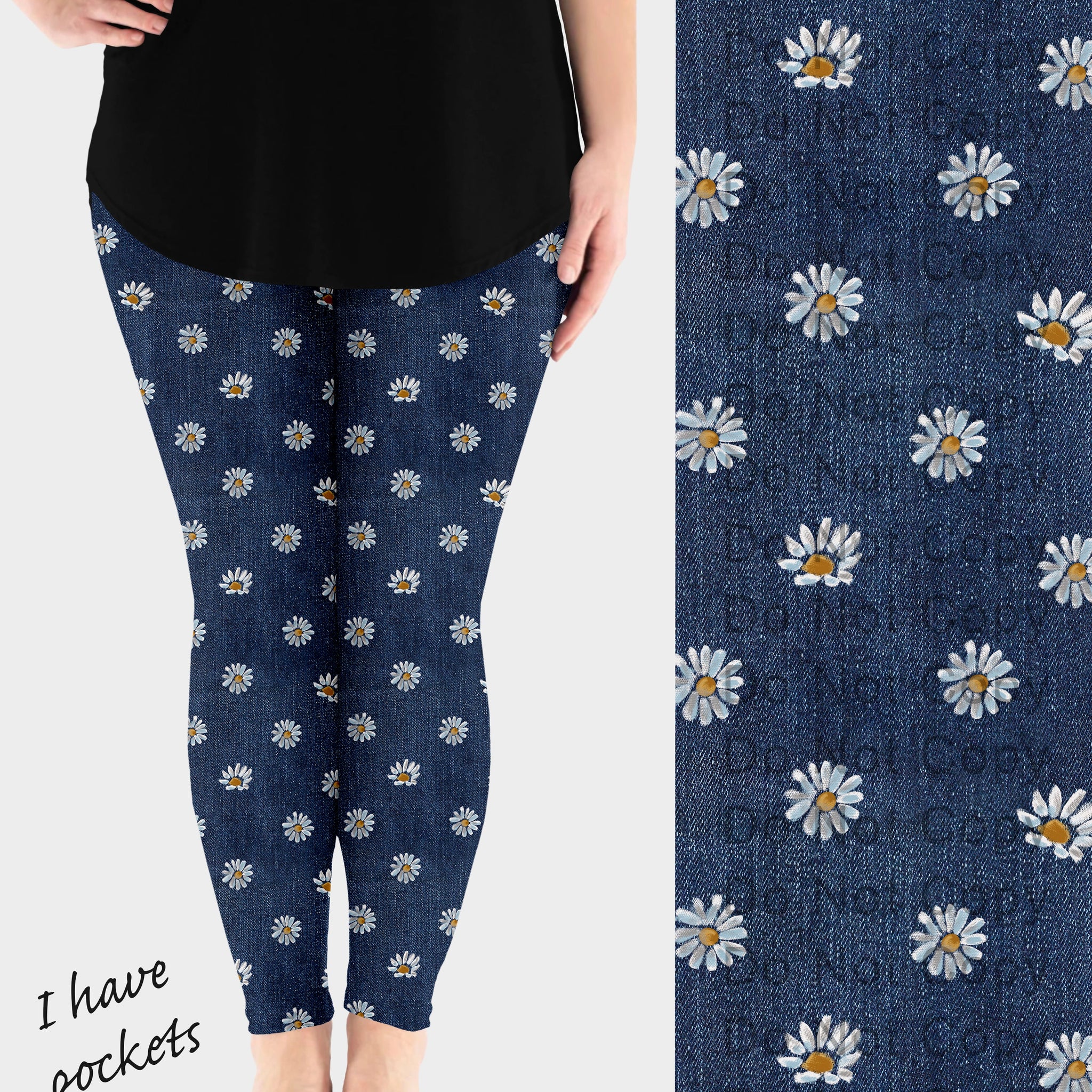 RTS - Daisy Faux Denim Leggings w/ Pockets