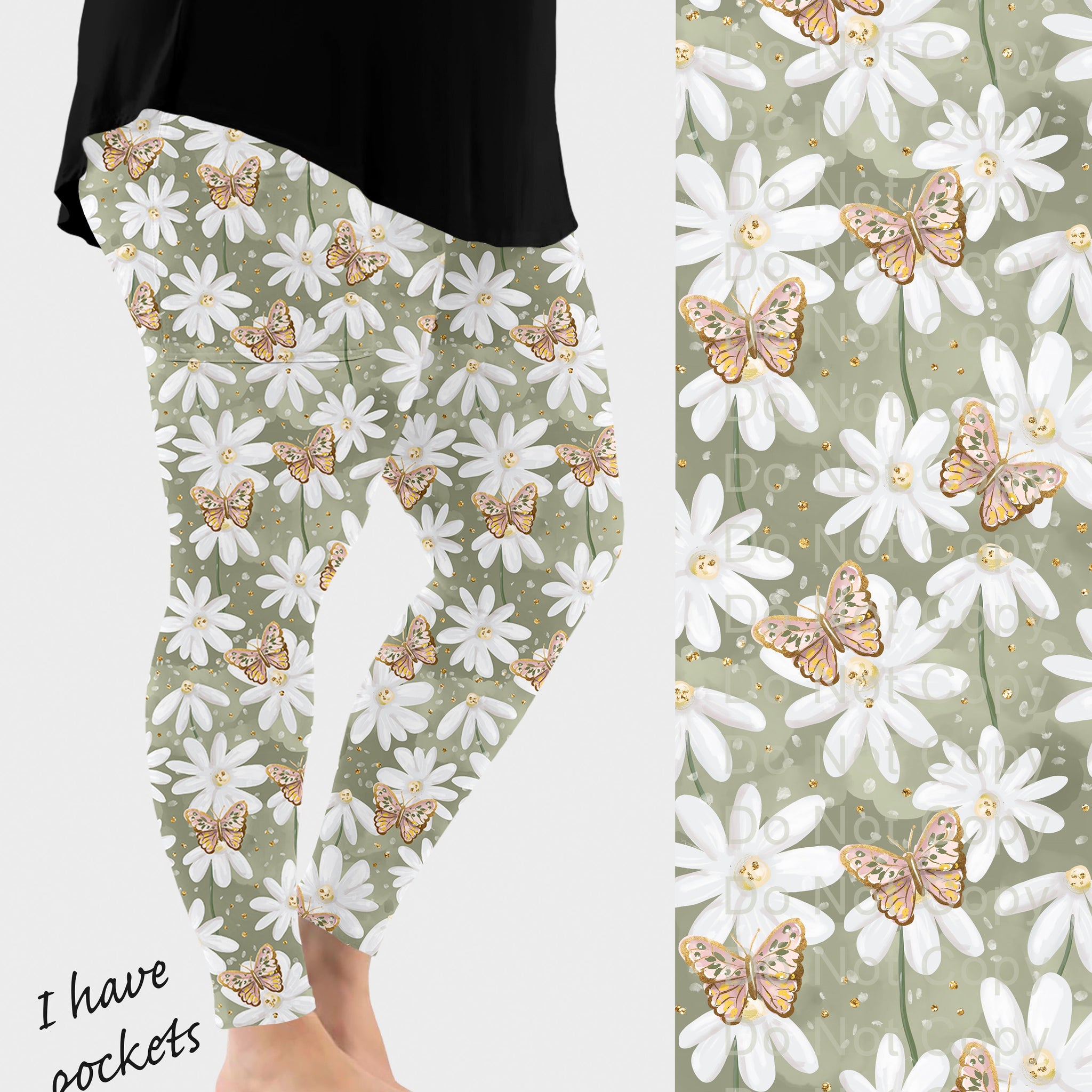 RTS - Daisy Butterfly Leggings w/ Pockets