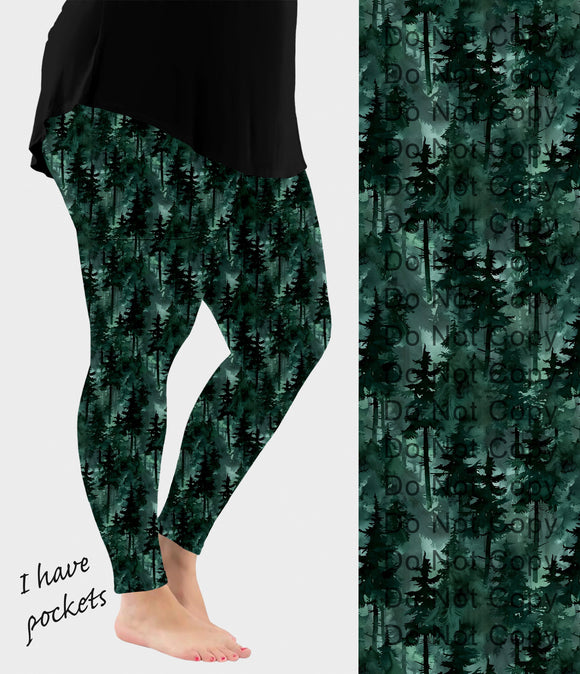 RTS - Dark Green Forest Leggings w/ Pockets