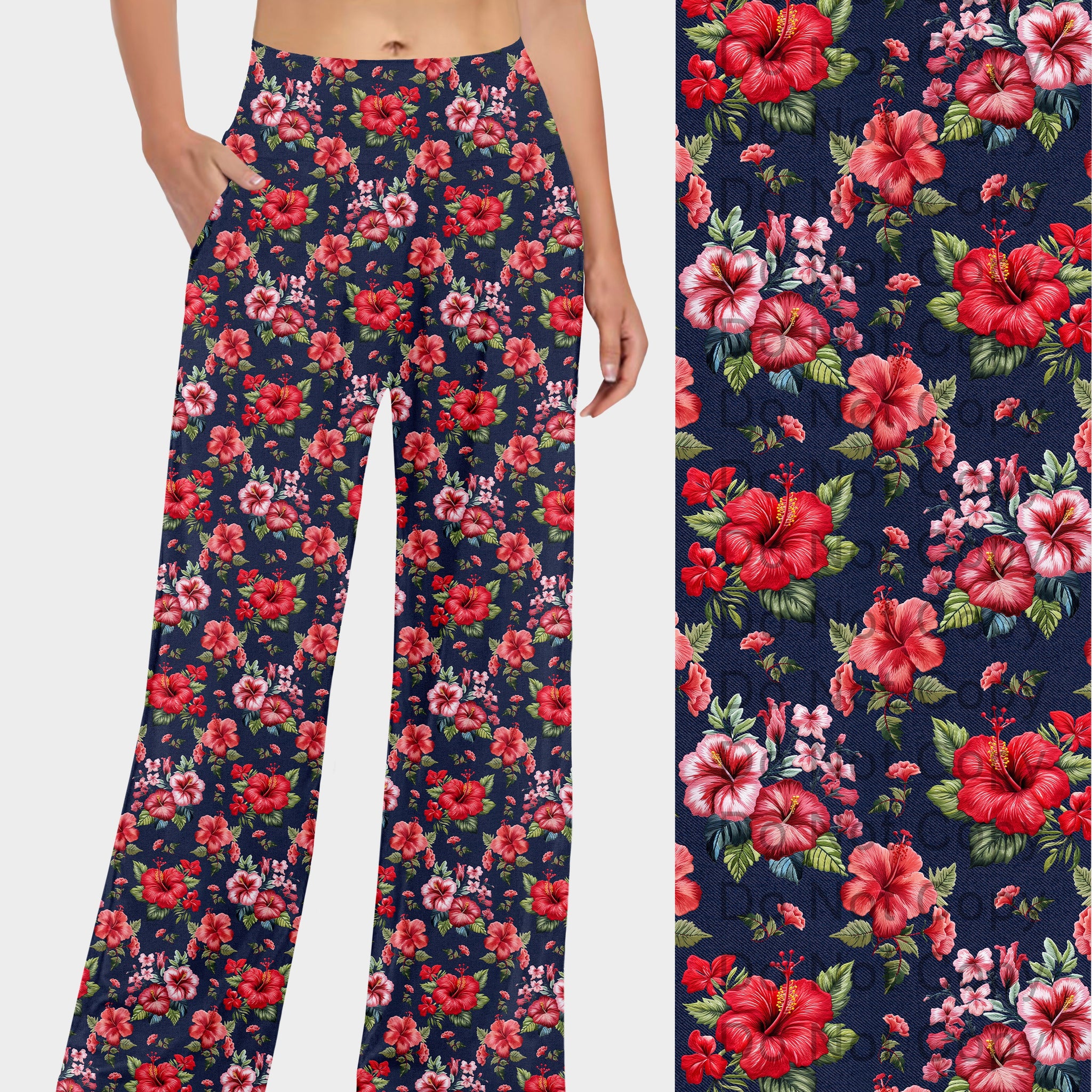 RTS - Denim Hibiscus Lounge Pants
