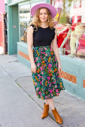 Lead The Way Black Multicolor Floral Lace Fit & Flare Lined Dress