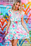 Under Your Spell Floral Smocked Flutter Sleeve Ruffle Mini Dress