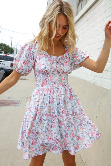 Lock Eyes Cream Floral Print Sweetheart Neck Fit & Flare Dress