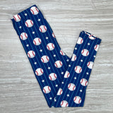 Baseball Pin Stripe Blue Soft Leggings - Adult & Kid Sizes