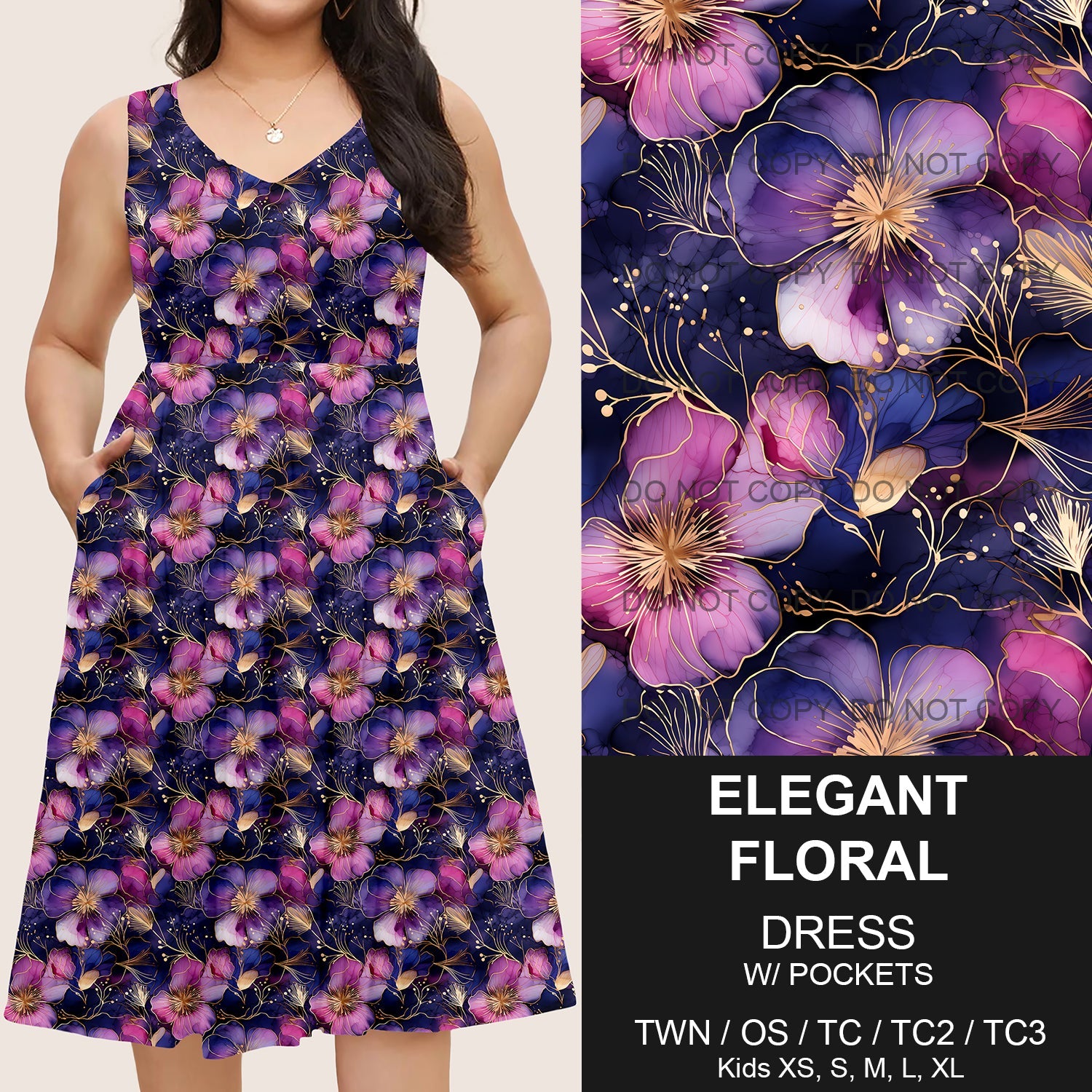 B217 - Preorder Elegant Floral Sleeveless Pocket Dress (Closes 3/12. ETA: late May)