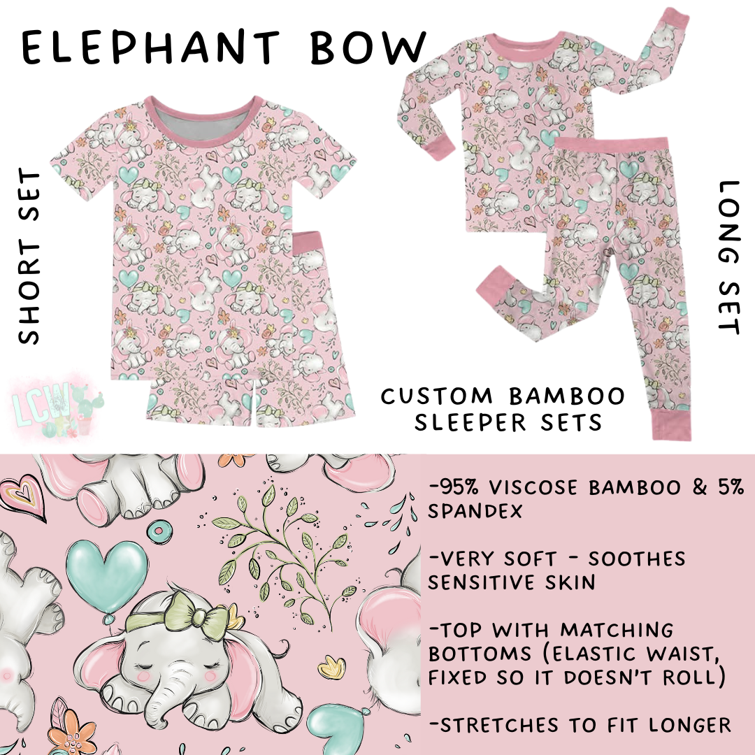 Batch #470 - Little Dreamers 7 - Closes 12/31 - ETA late Feb - Elephant Bow Bamboo Short and Long Sleeper Set