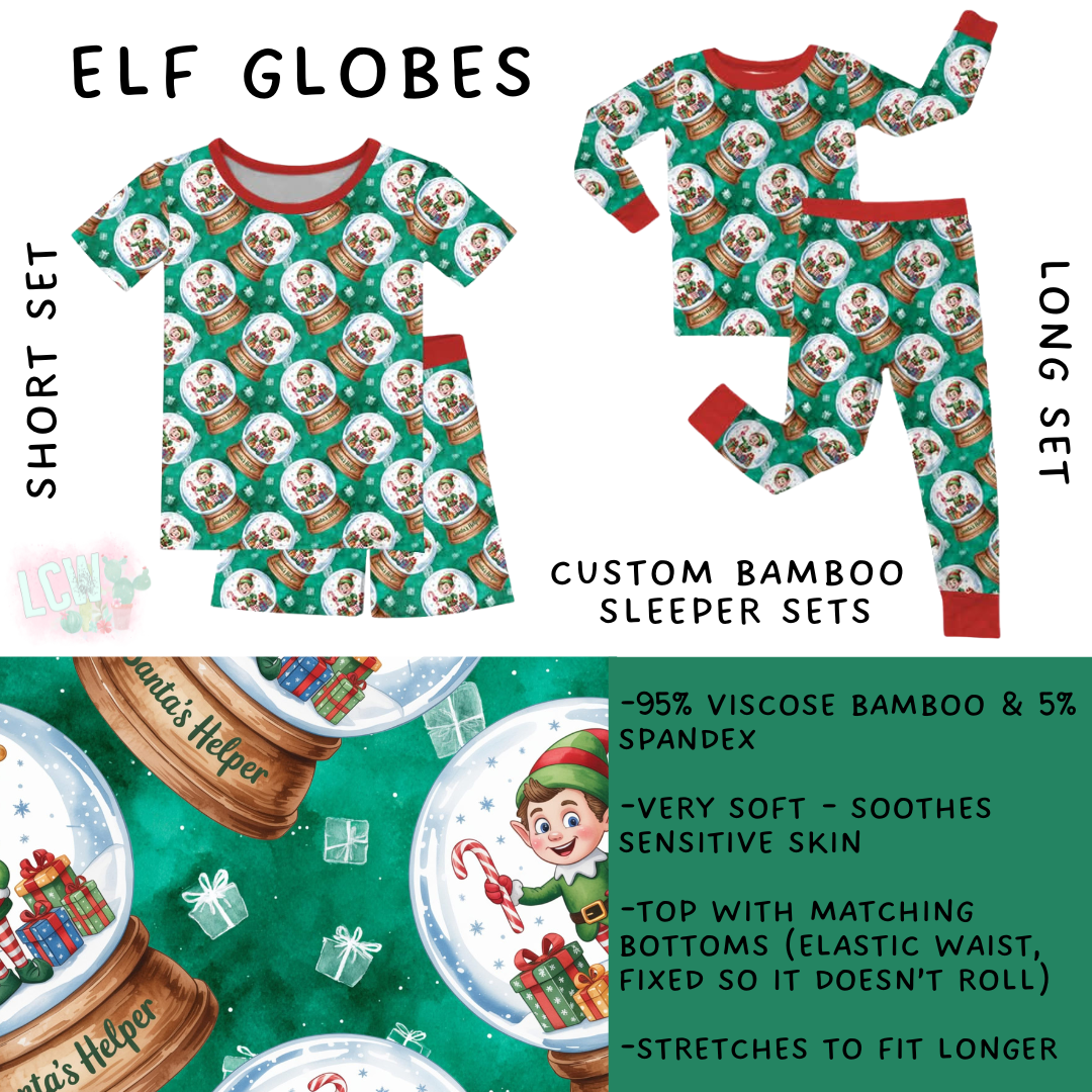 Batch #438 - Little Dreamers Christmas 2 - Closes 10/29 - ETA early Dec - Elf Globes Bamboo Short and Long Sleeper Set