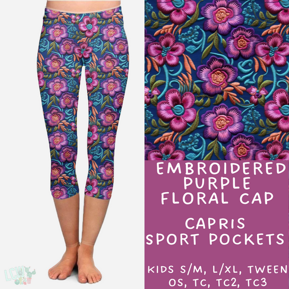 Ready To Ship - Embroidered Purple Capris