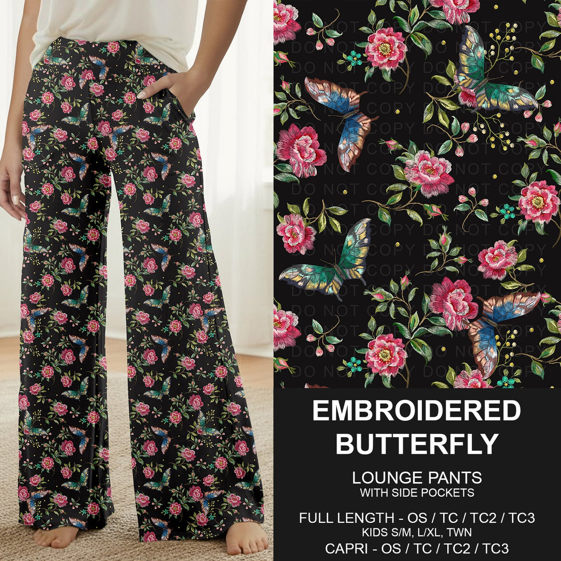 Embroidered Butterfly Lounge Pants