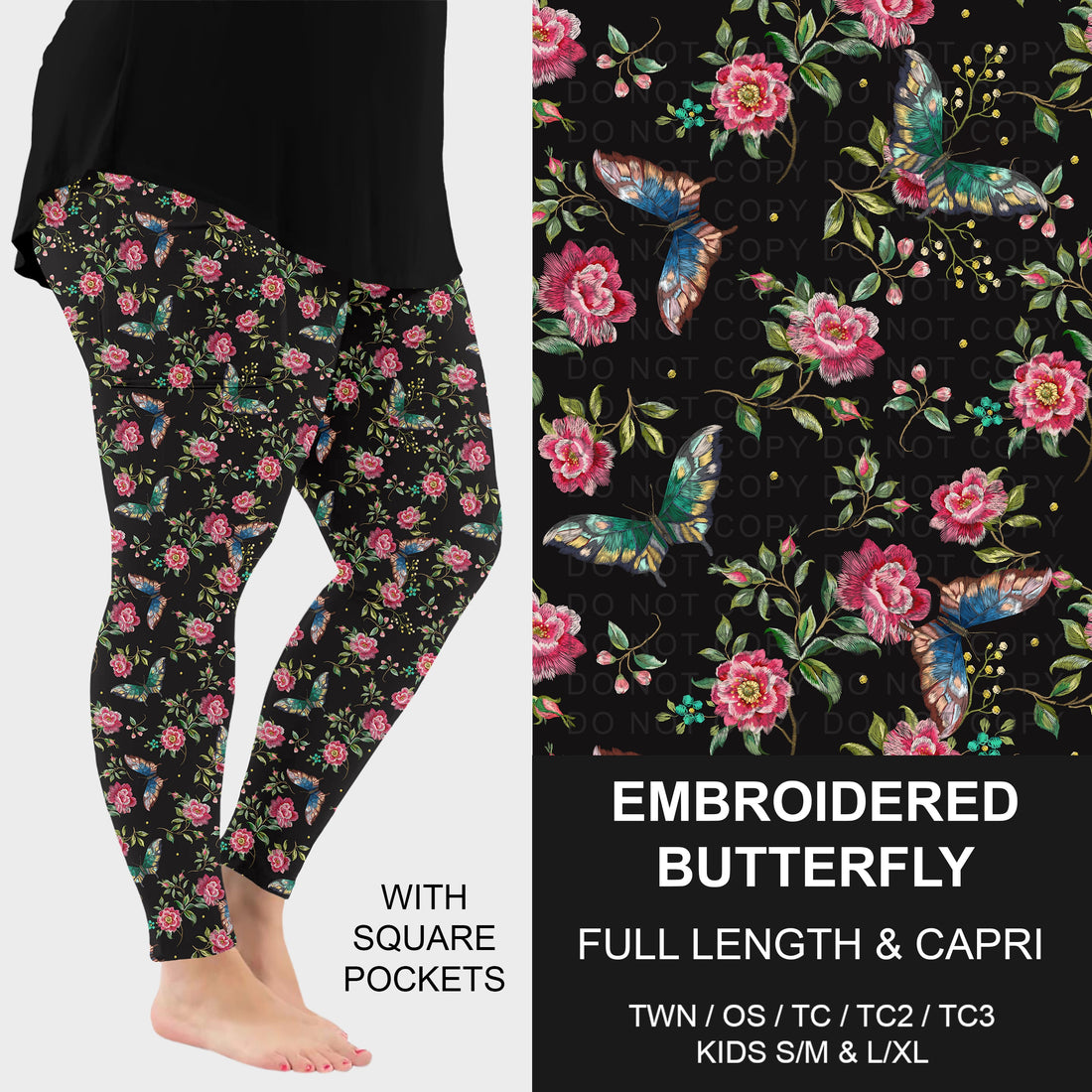 Embroidered Butterfly Leggings w/ Pockets