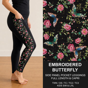 B318 - Preorder Embroidered Butterfly Side Panel Pocket Leggings (Closes 10/25. ETA: late Dec.)