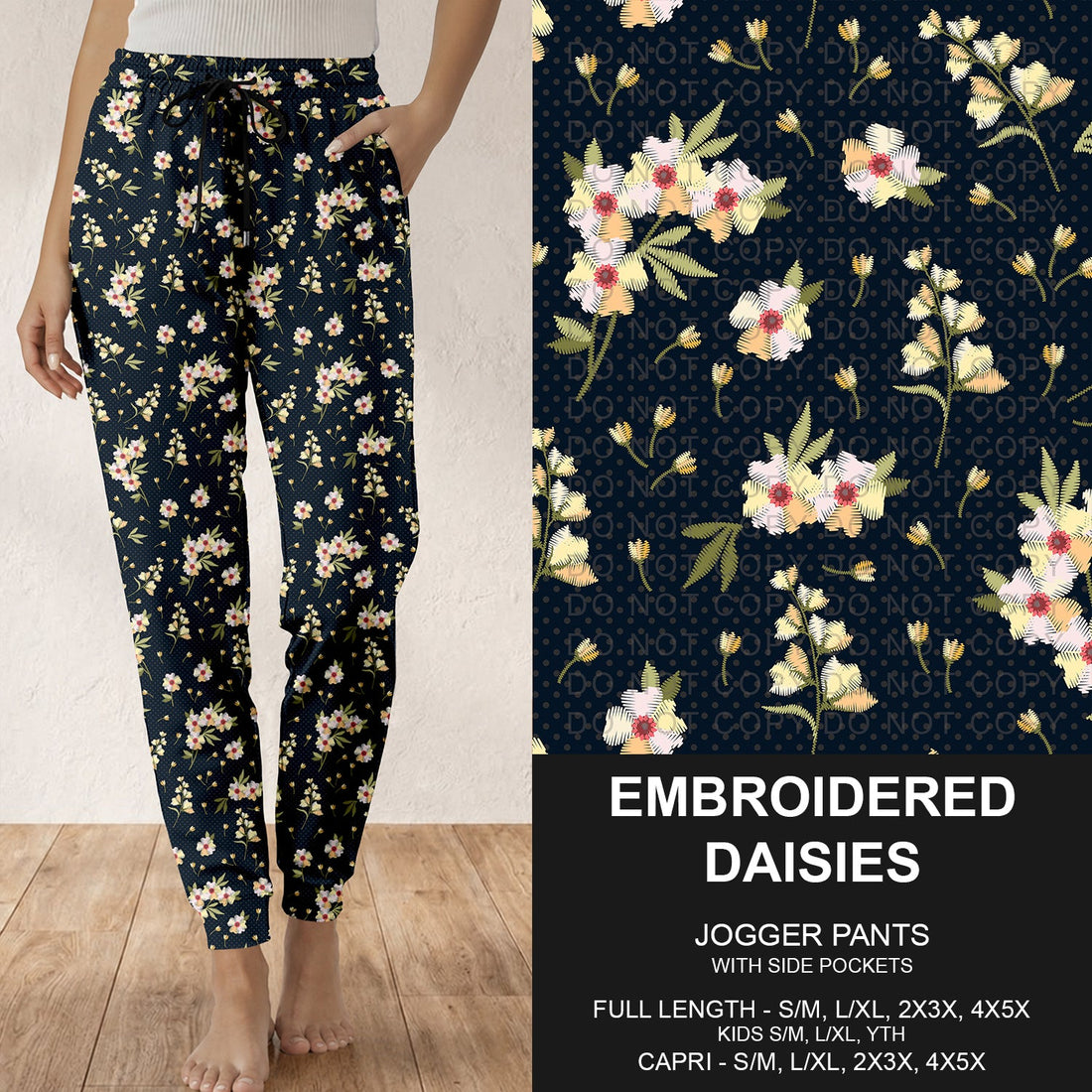 Embroidered Daisies Joggers