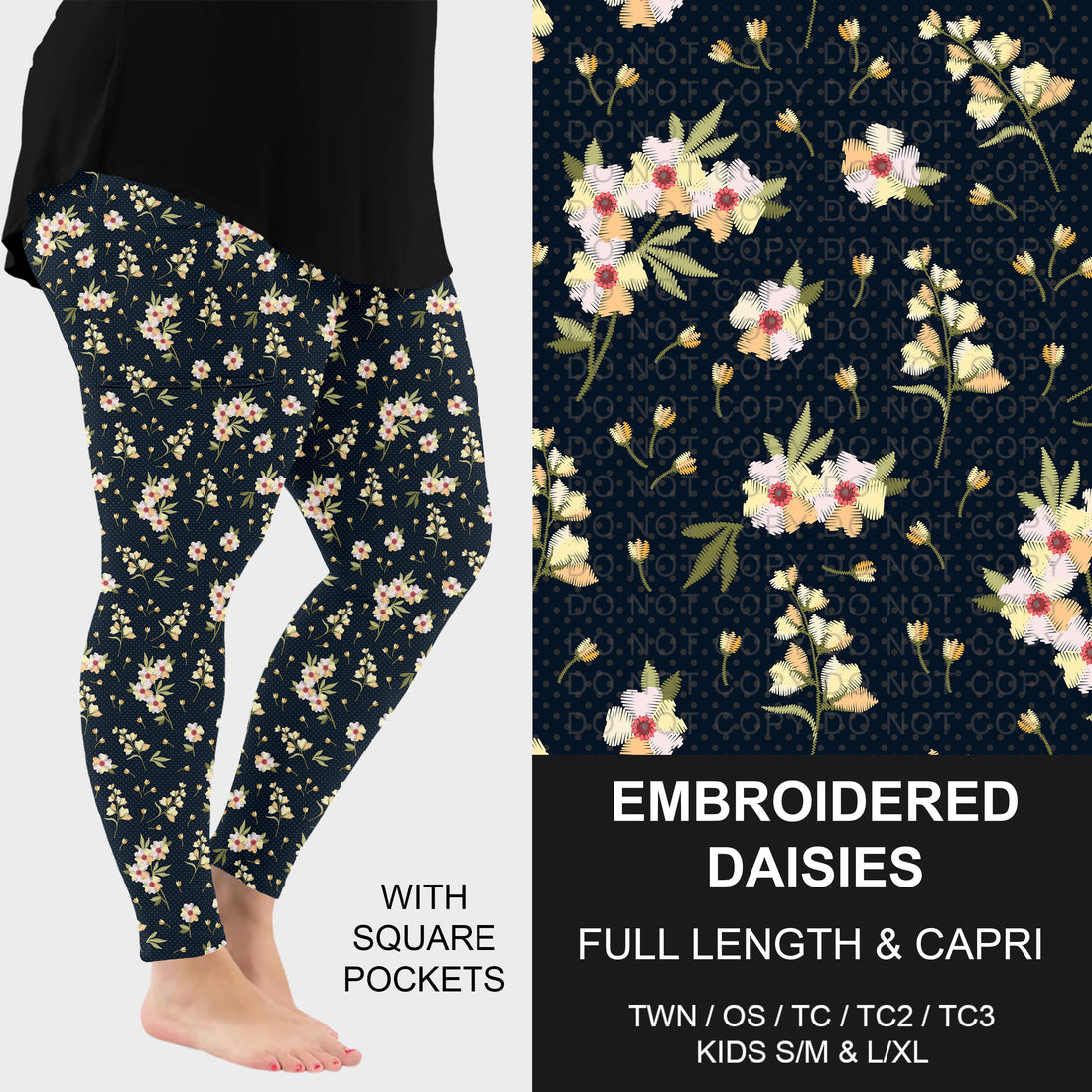 Embroidered Daisies Leggings w/ Pockets