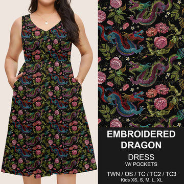 B217 - Preorder Embroidered Dragon Sleeveless Pocket Dress (Closes 3/12. ETA: late May)