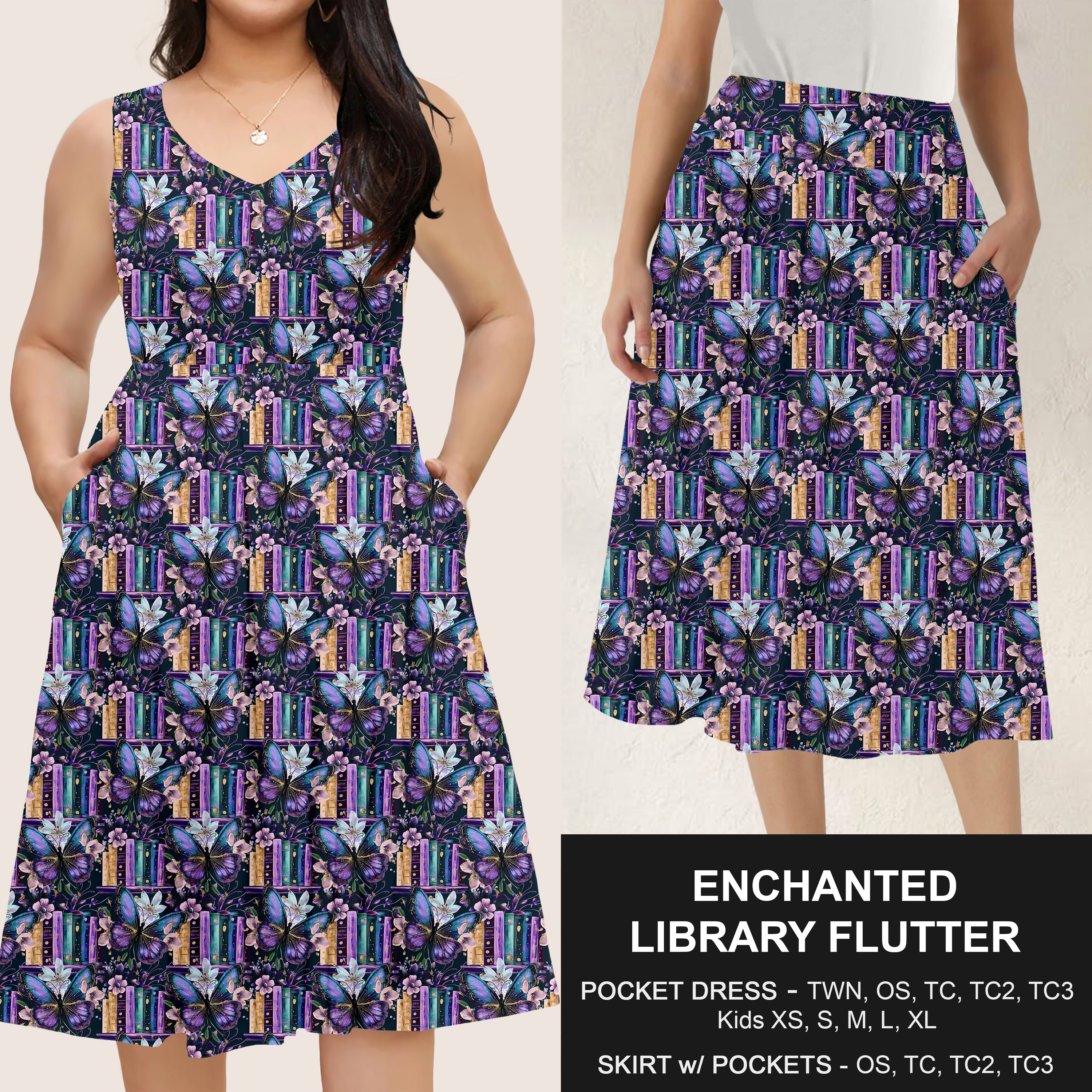 B285 - Preorder Enchanted Library Flutter Dress/Skirt with Pockets (Closes 4/15. ETA: mid June)