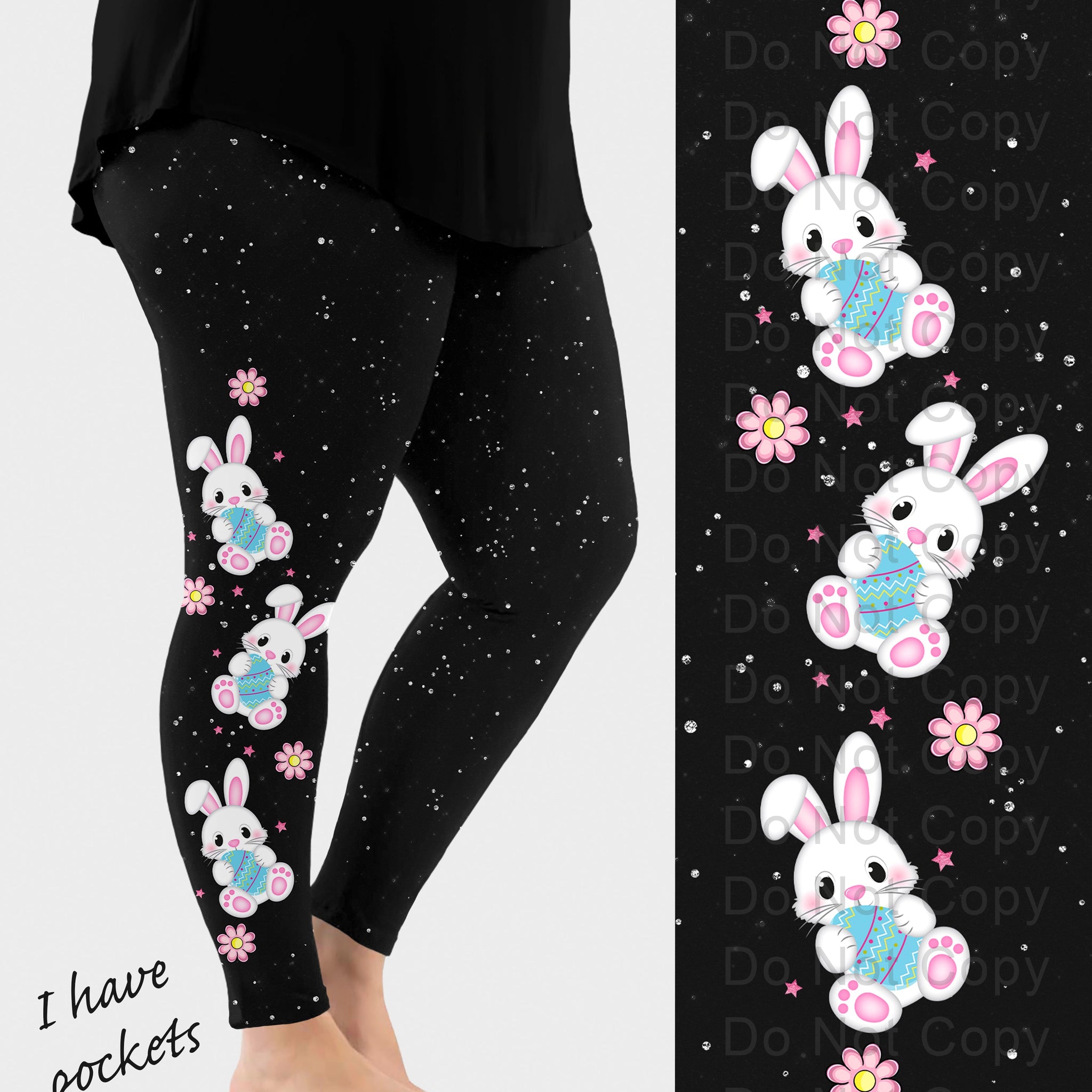 RTS - Easter Bunny Side Design Leggings w/ Pockets