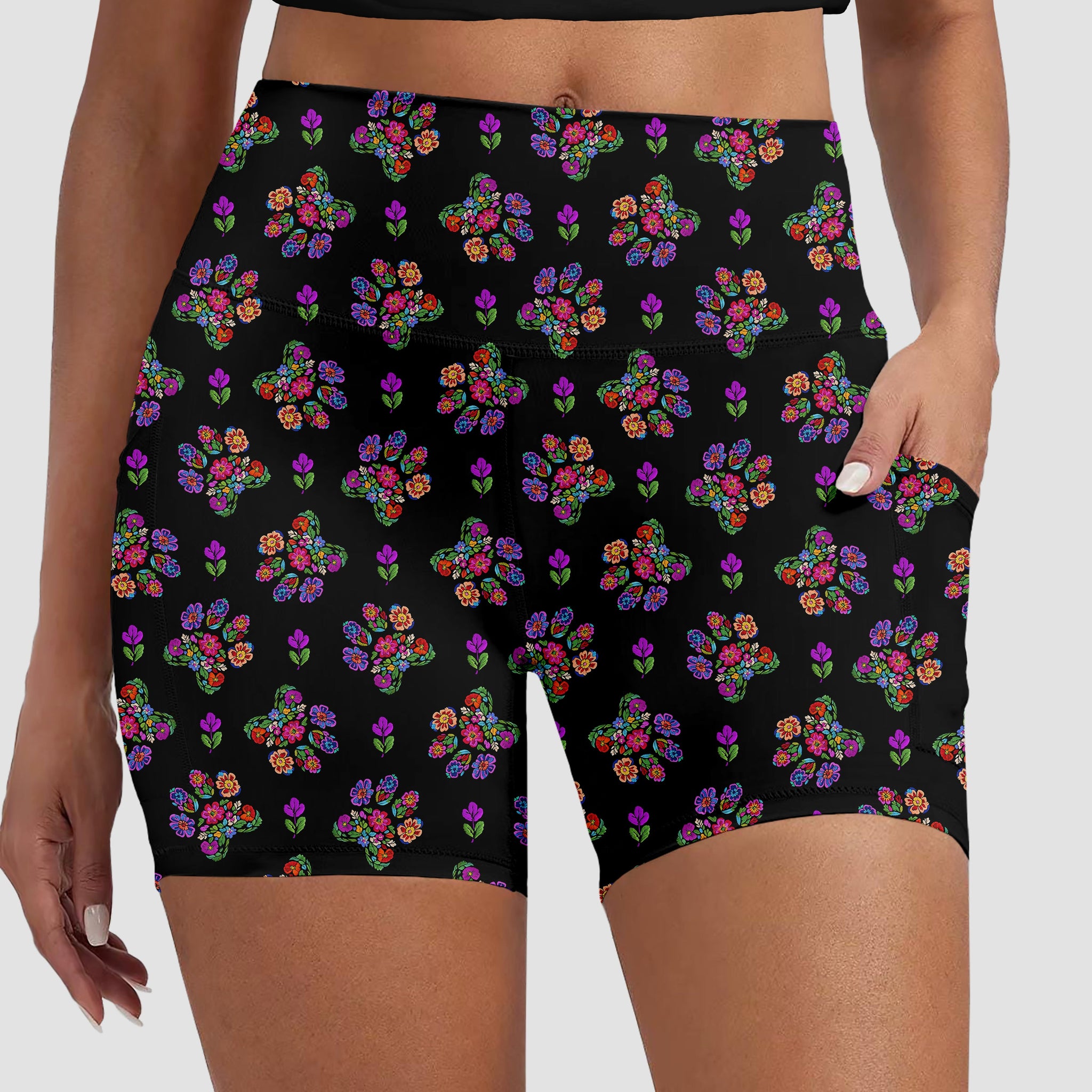 RTS - Embroidered Paws Biker Shorts w/ Pockets