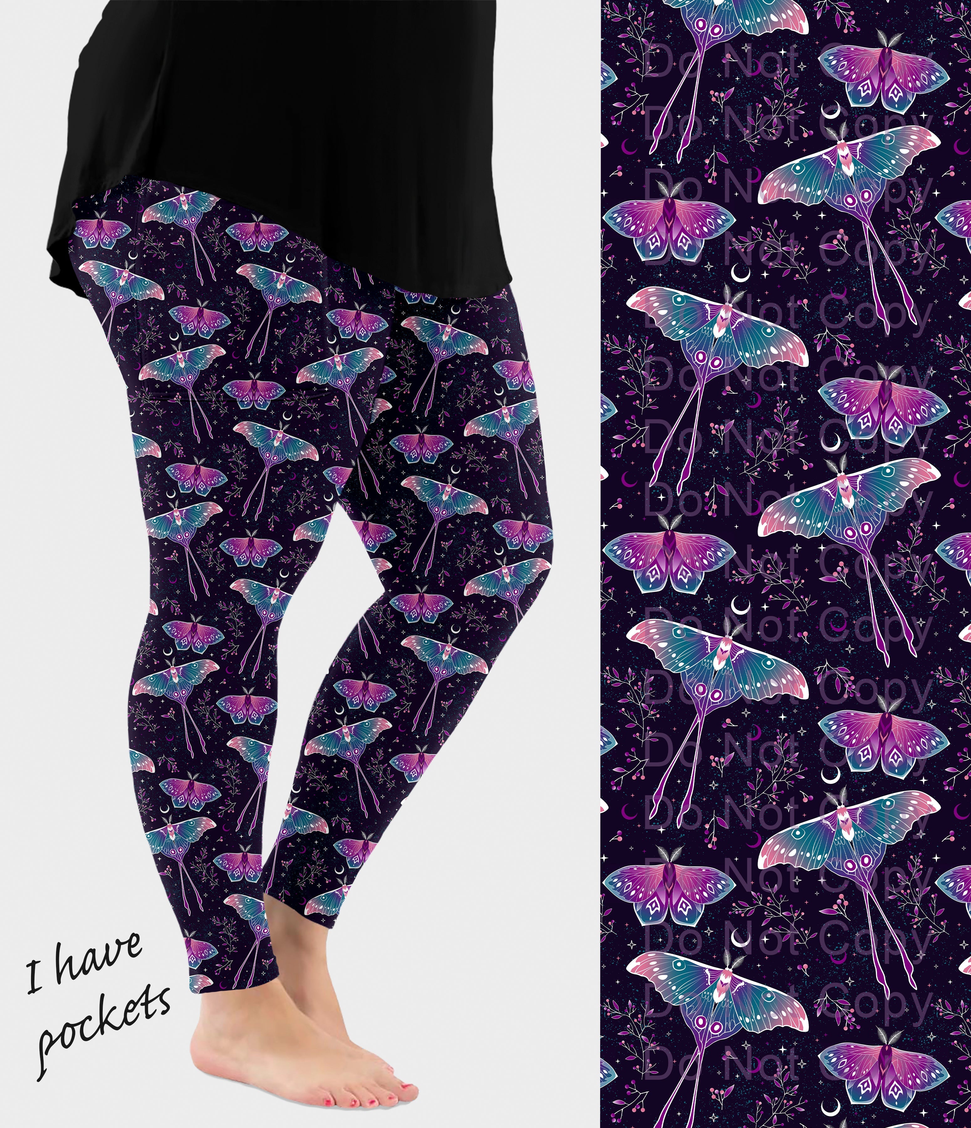 RTS - Enchanted Night Moth Leggings w/ Pockets