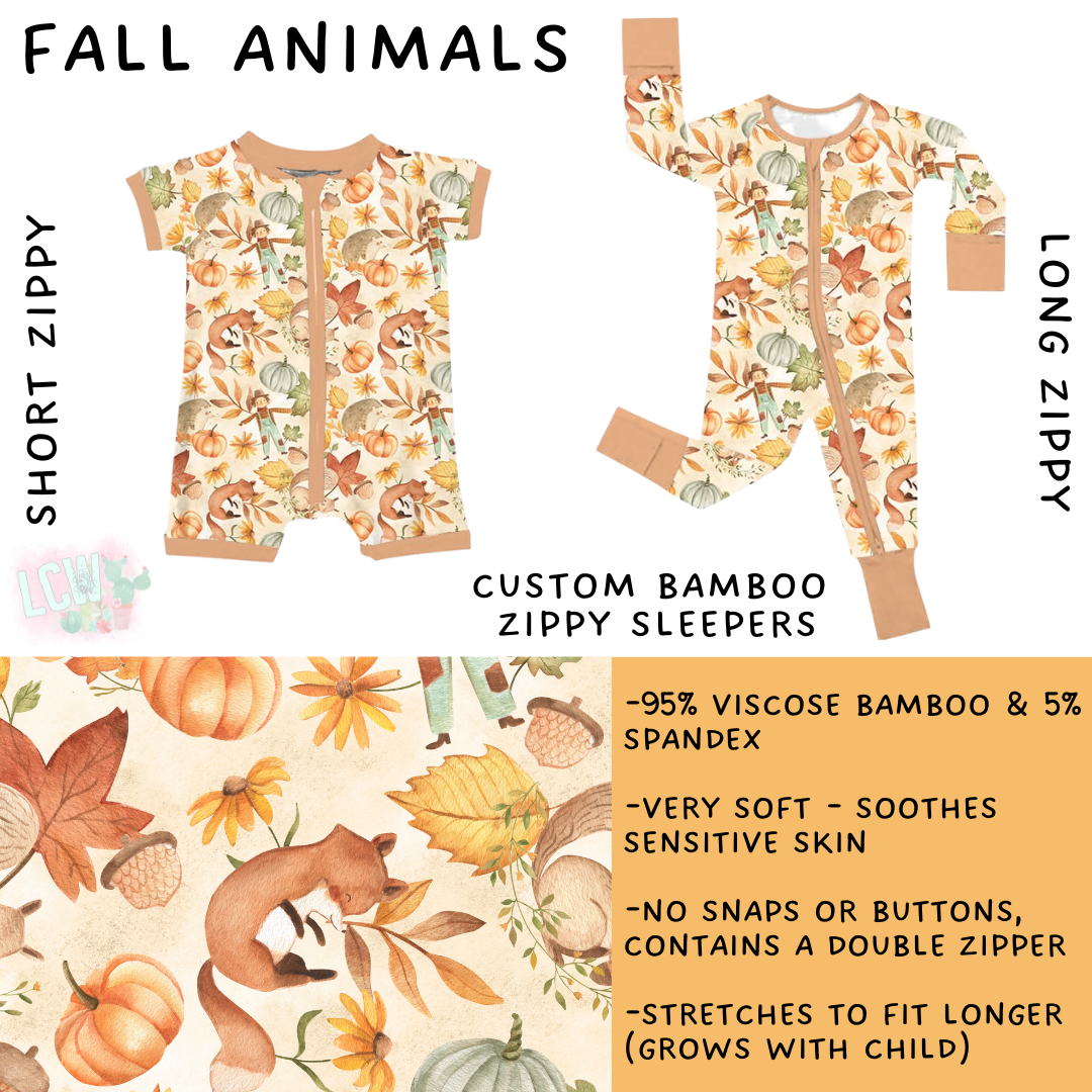 Ready to Ship - Fall Animals Long Zippy Sleeper - 2T