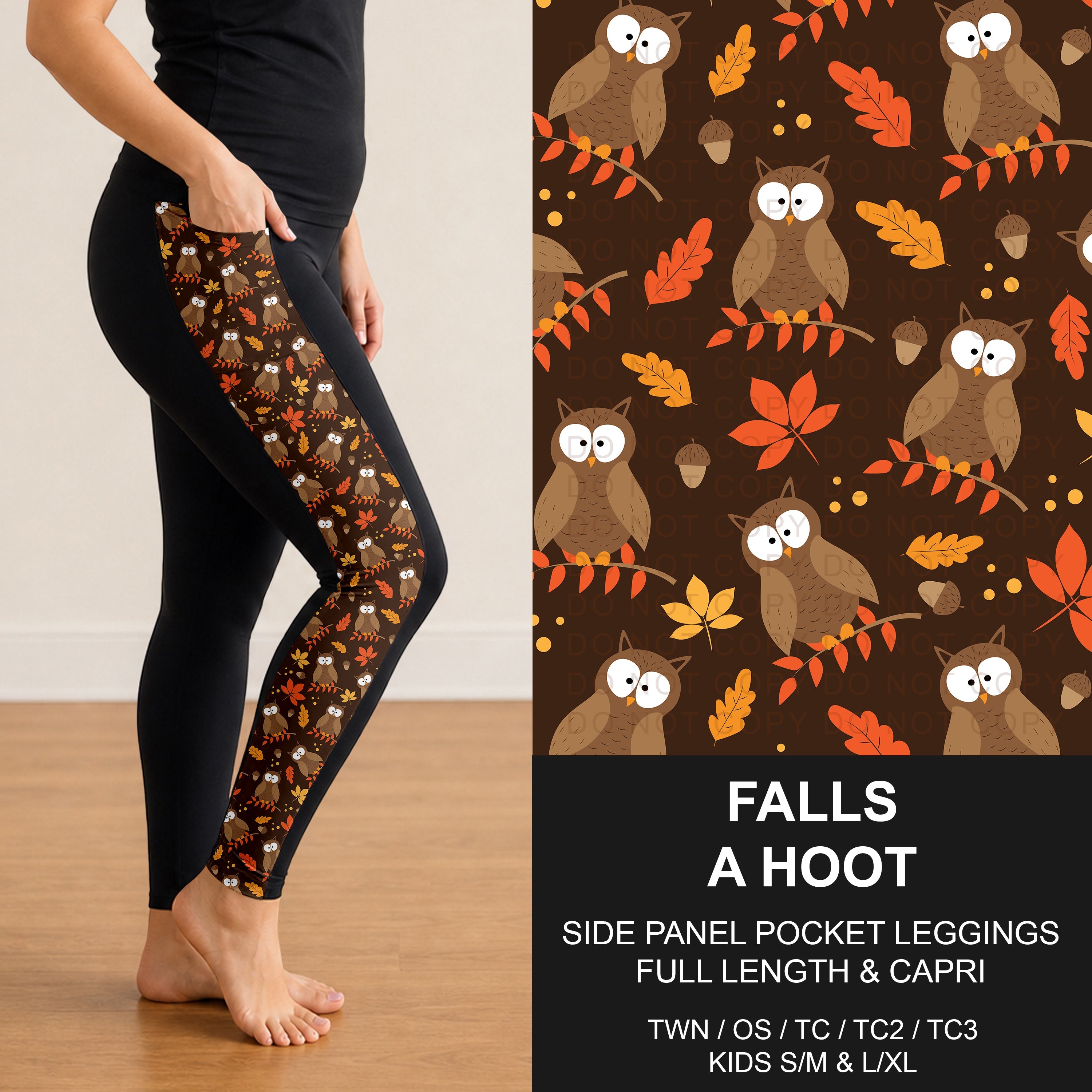 B308 - Preorder Falls a Hoot Side Panel Pocket Leggings (Closes 8/16. ETA: late Oct.)