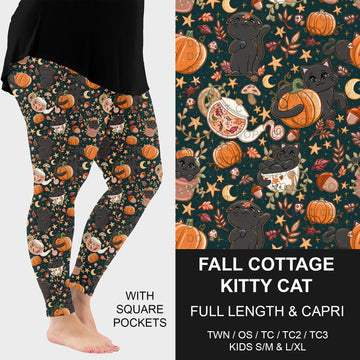 B299 - Preorder Fall Cottage Kitty Cat Leggings w/ Pockets (Closes 7/12. ETA: mid Sept.)
