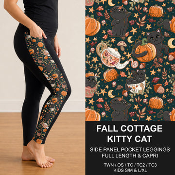 B299 - Preorder Fall Cottage Kitty Cat Side Panel Pocket Leggings (Closes 7/12. ETA: mid Sept.)