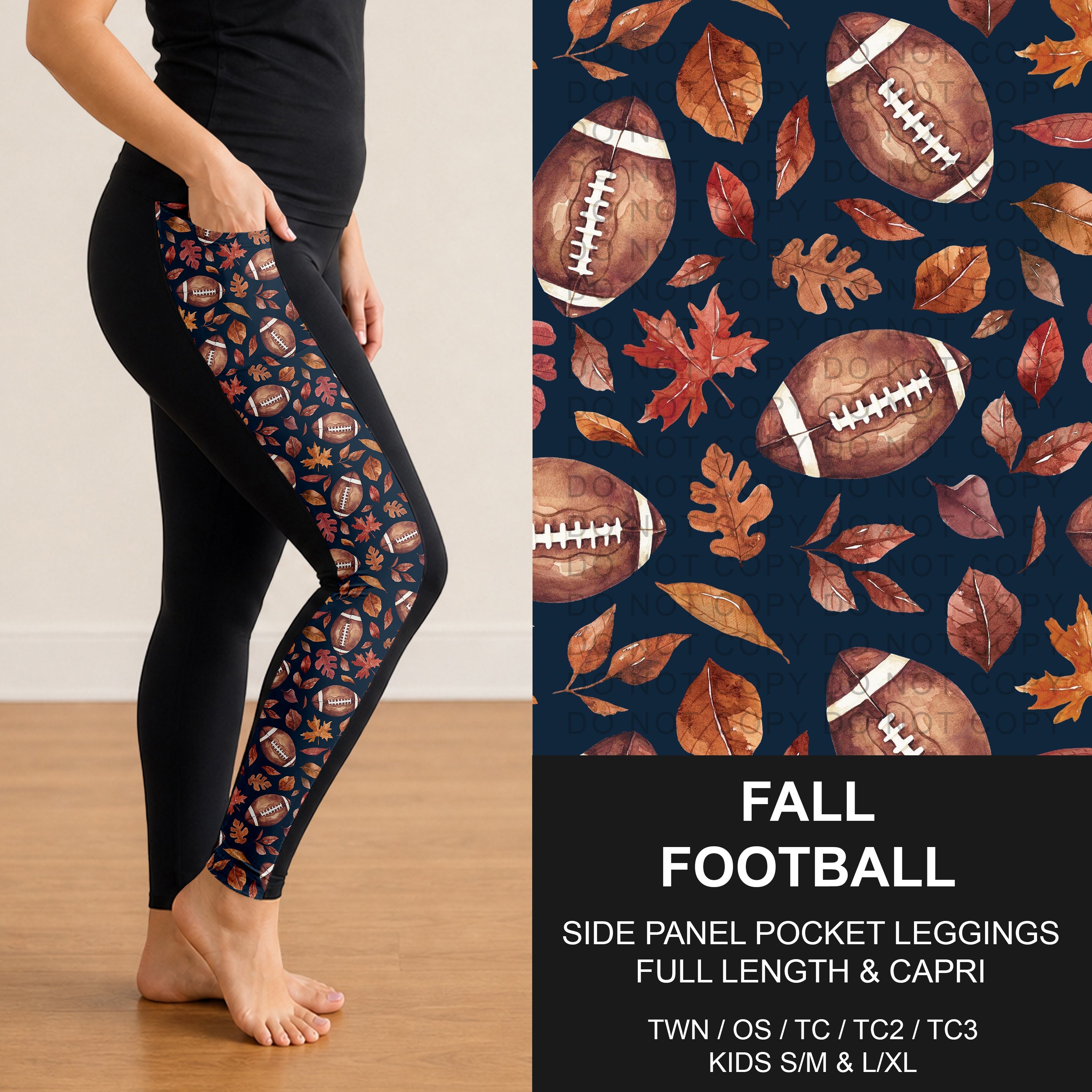 B308 - Preorder Fall Football Side Panel Pocket Leggings (Closes 8/16. ETA: late Oct.)