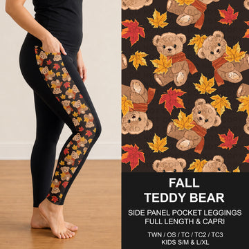 B299 - Preorder Fall Teddy Bear Side Panel Pocket Leggings (Closes 7/12. ETA: mid Sept.)