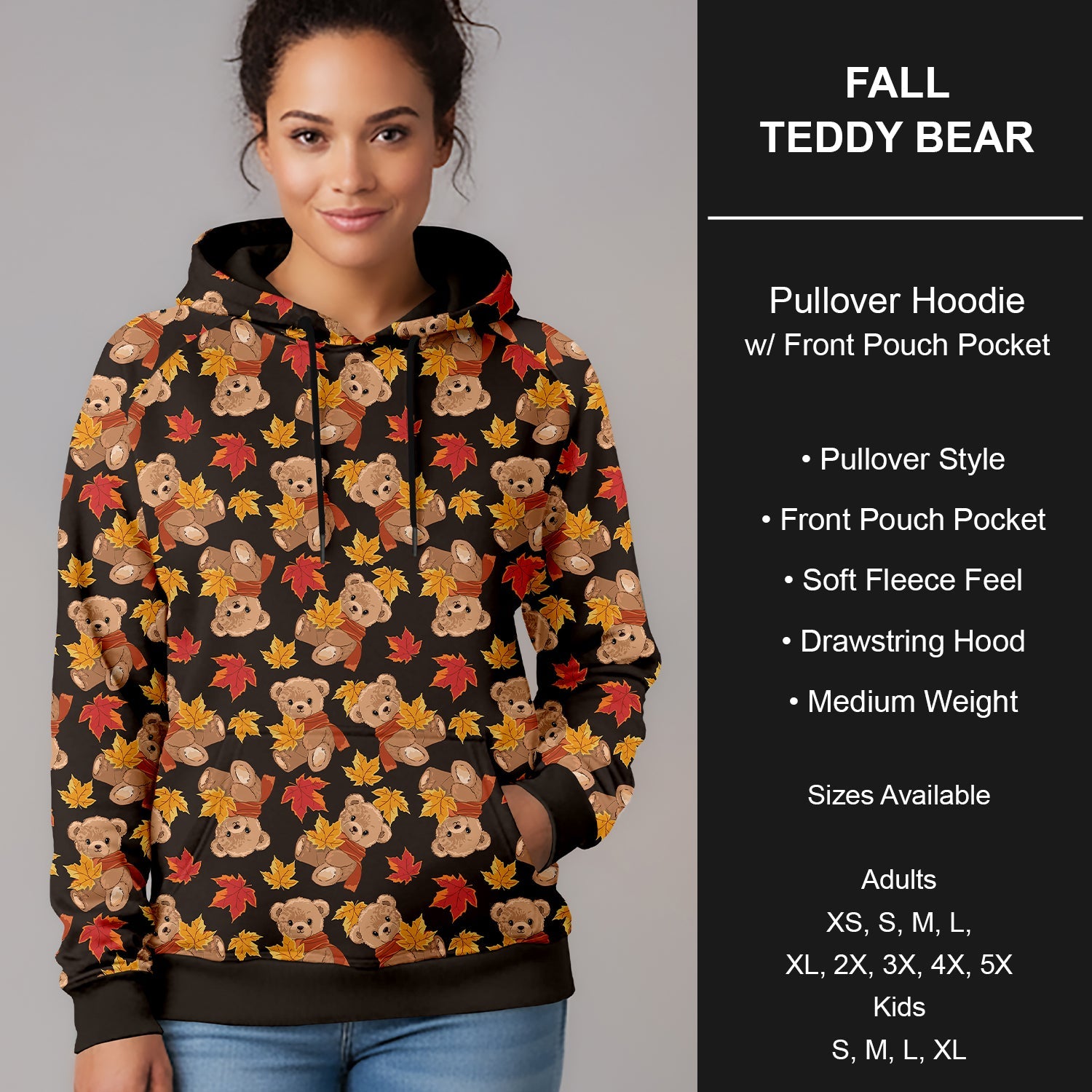 B299 - Preorder Fall Teddy Bear Pullover Hoodie (Closes 7/12. ETA mid Sept.)