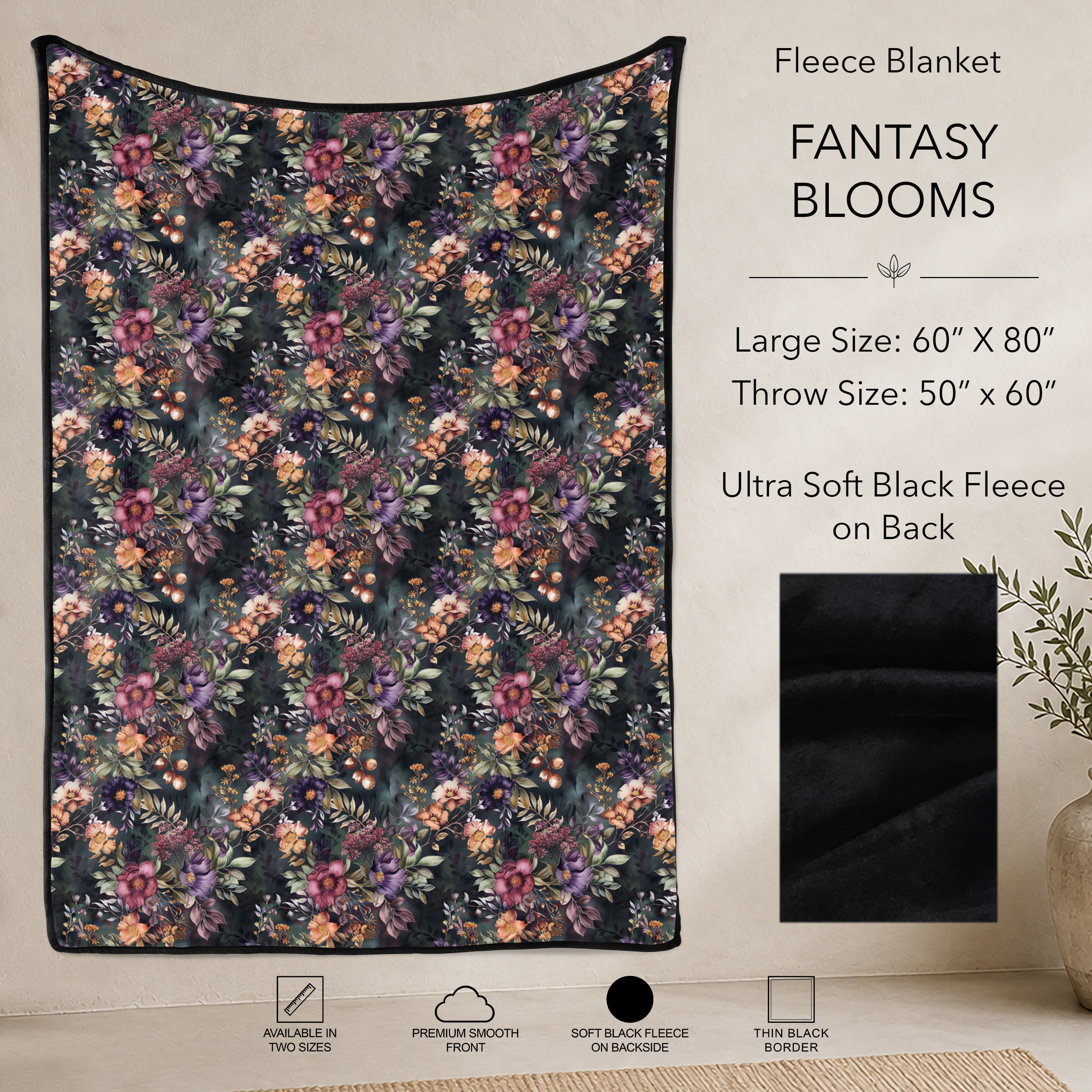 B304 - Pre-Order Fantasy Blooms Fleece Blanket (Closes 7/31. ETA: early Oct)